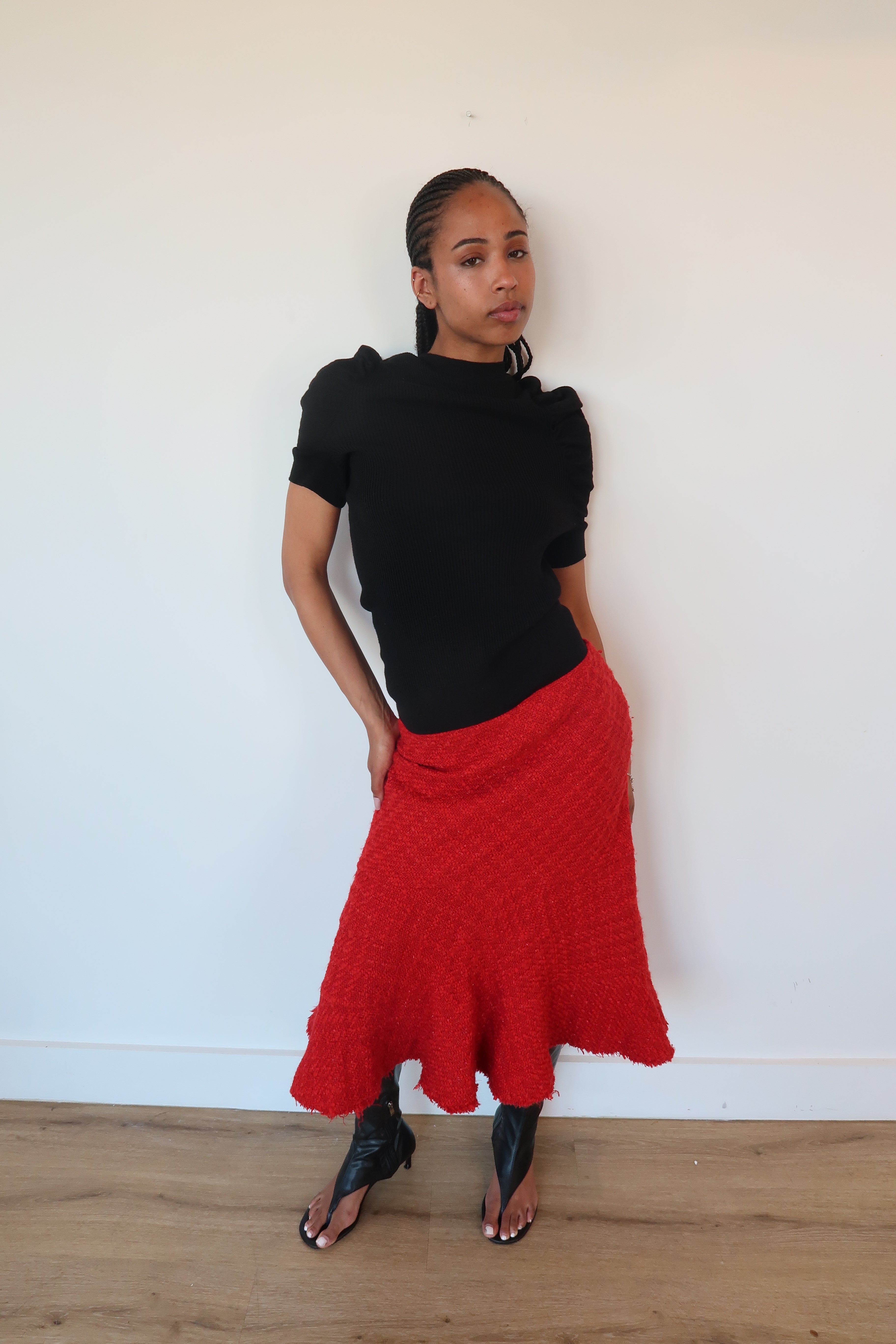 junya wantanabe red tweed skirt