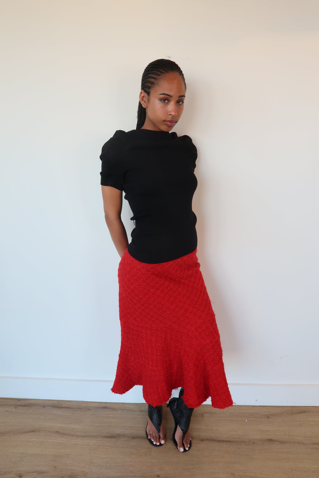 junya wantanabe red tweed skirt