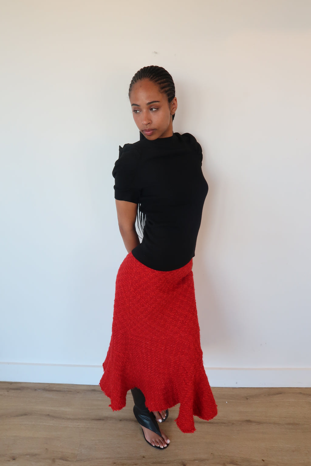 junya wantanabe red tweed skirt
