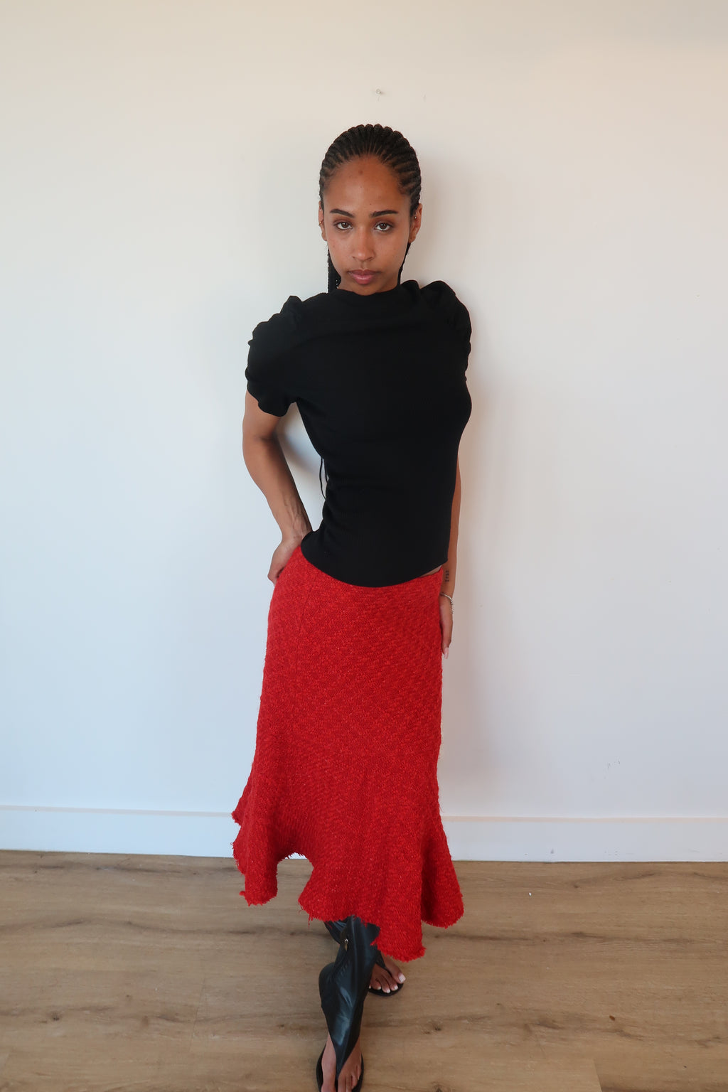 junya wantanabe red tweed skirt