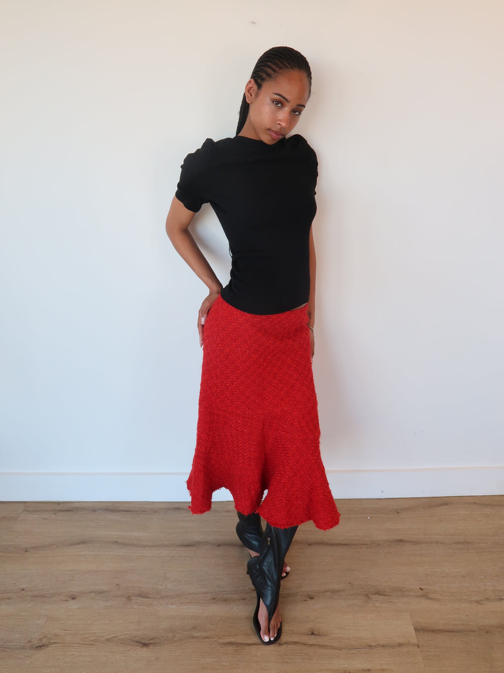junya wantanabe red tweed skirt