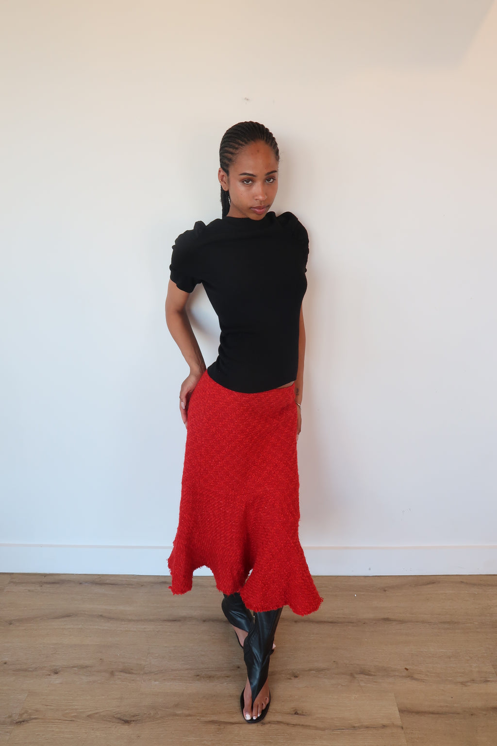 junya wantanabe red tweed skirt
