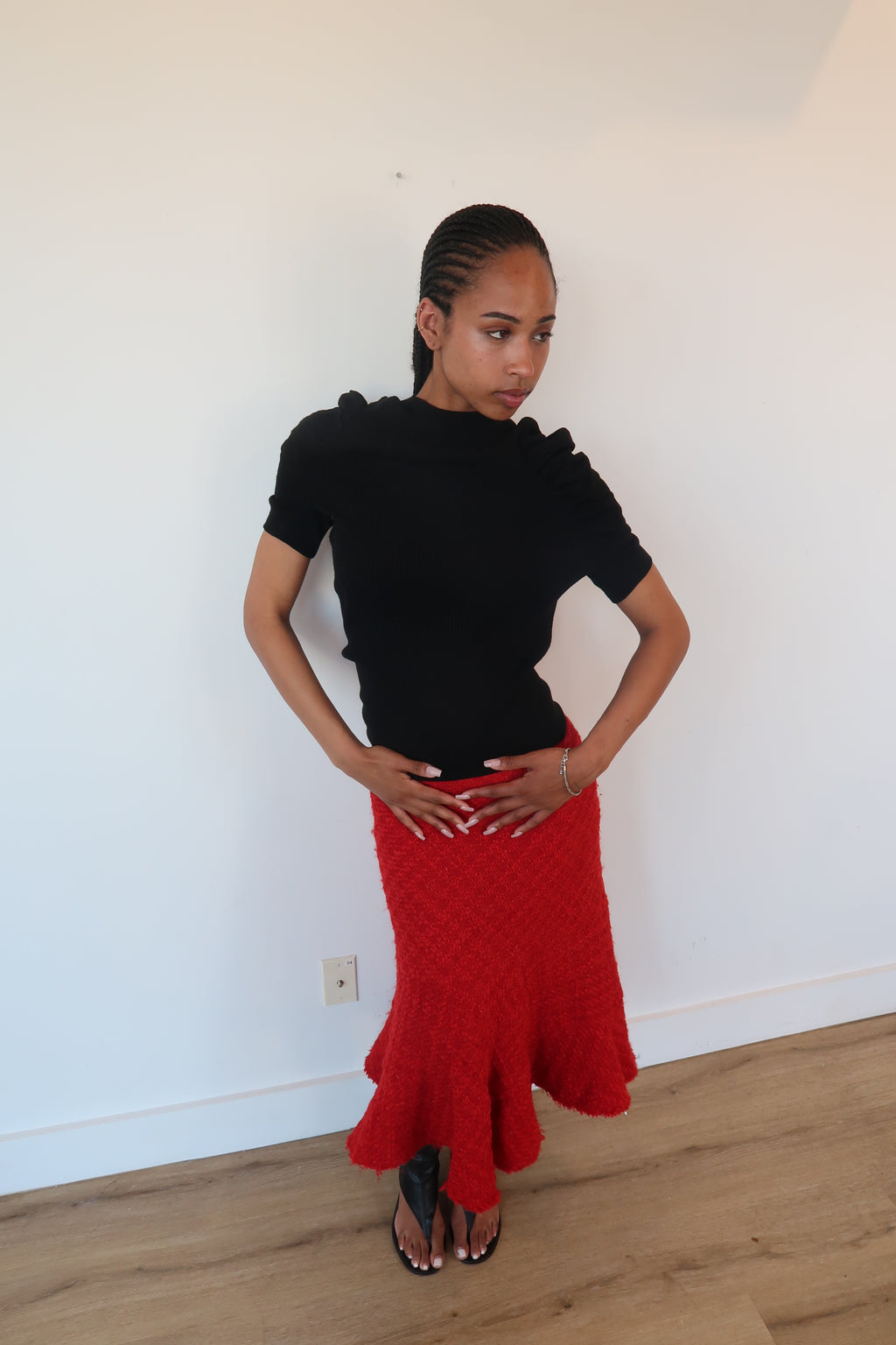 junya wantanabe red tweed skirt