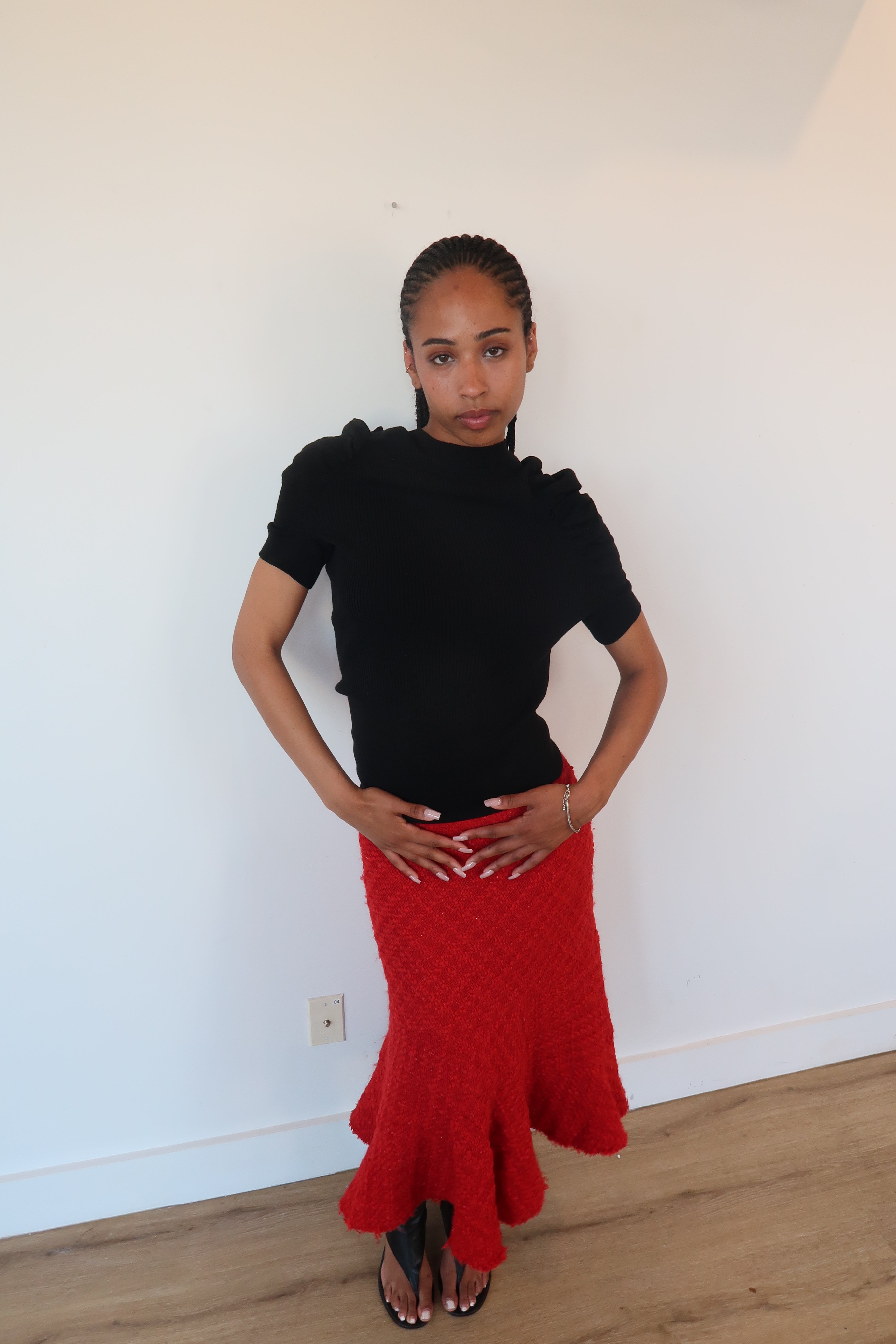 junya wantanabe red tweed skirt