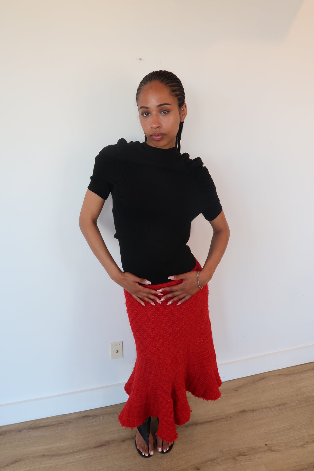 junya wantanabe red tweed skirt