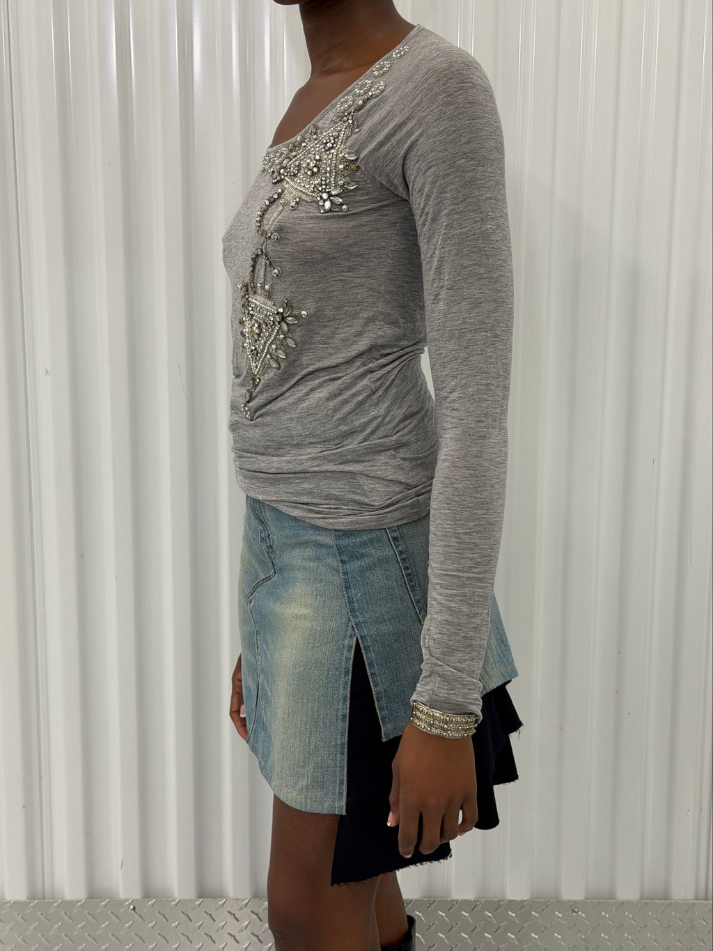 junya wantanabe CDG denim navy distressed skirt