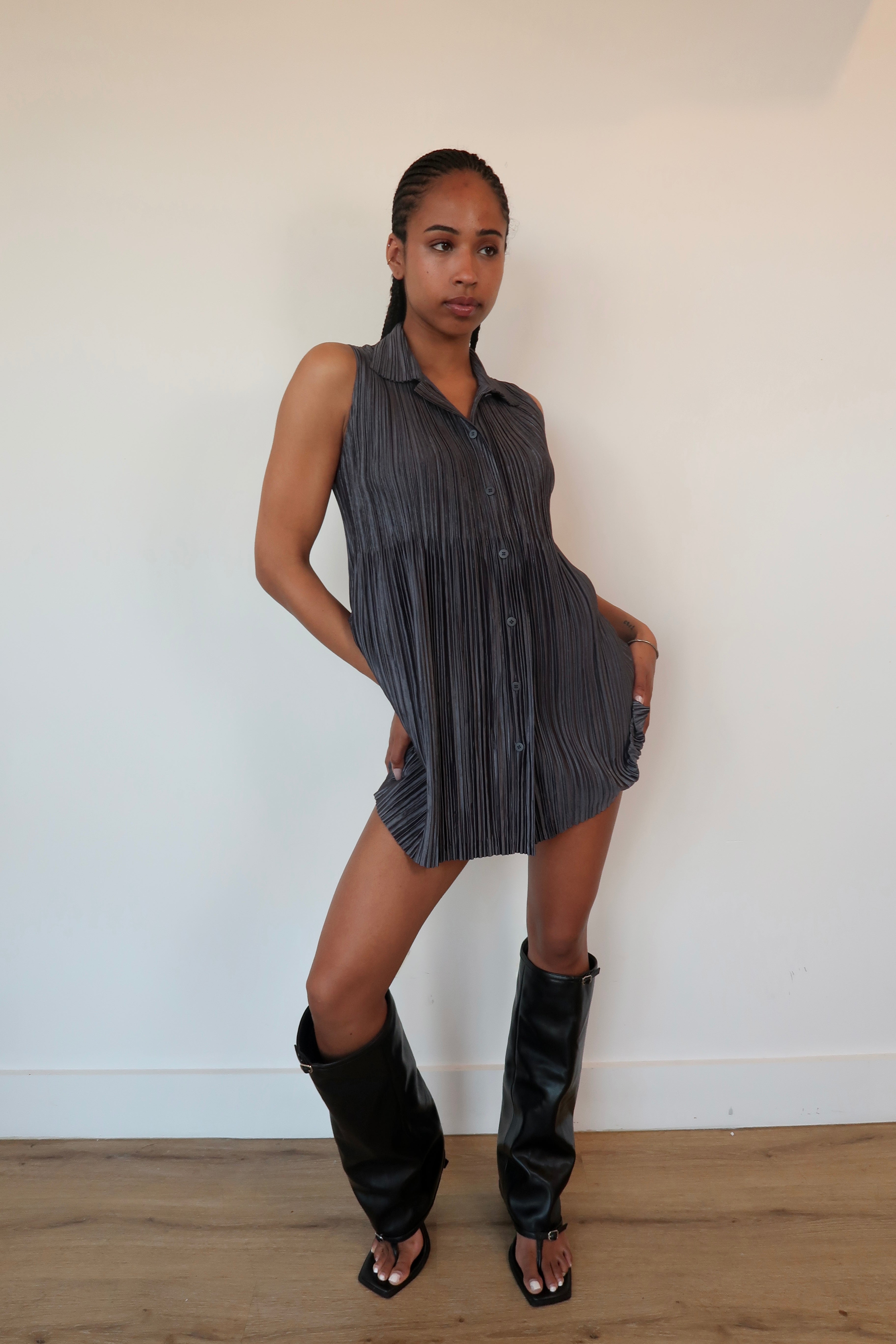issey miyake button up tshirt dress