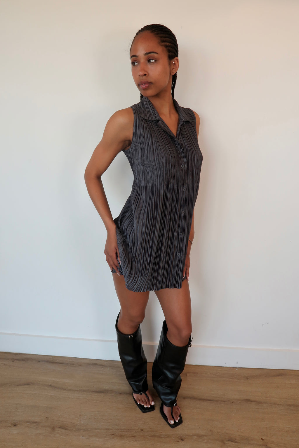 issey miyake button up tshirt dress