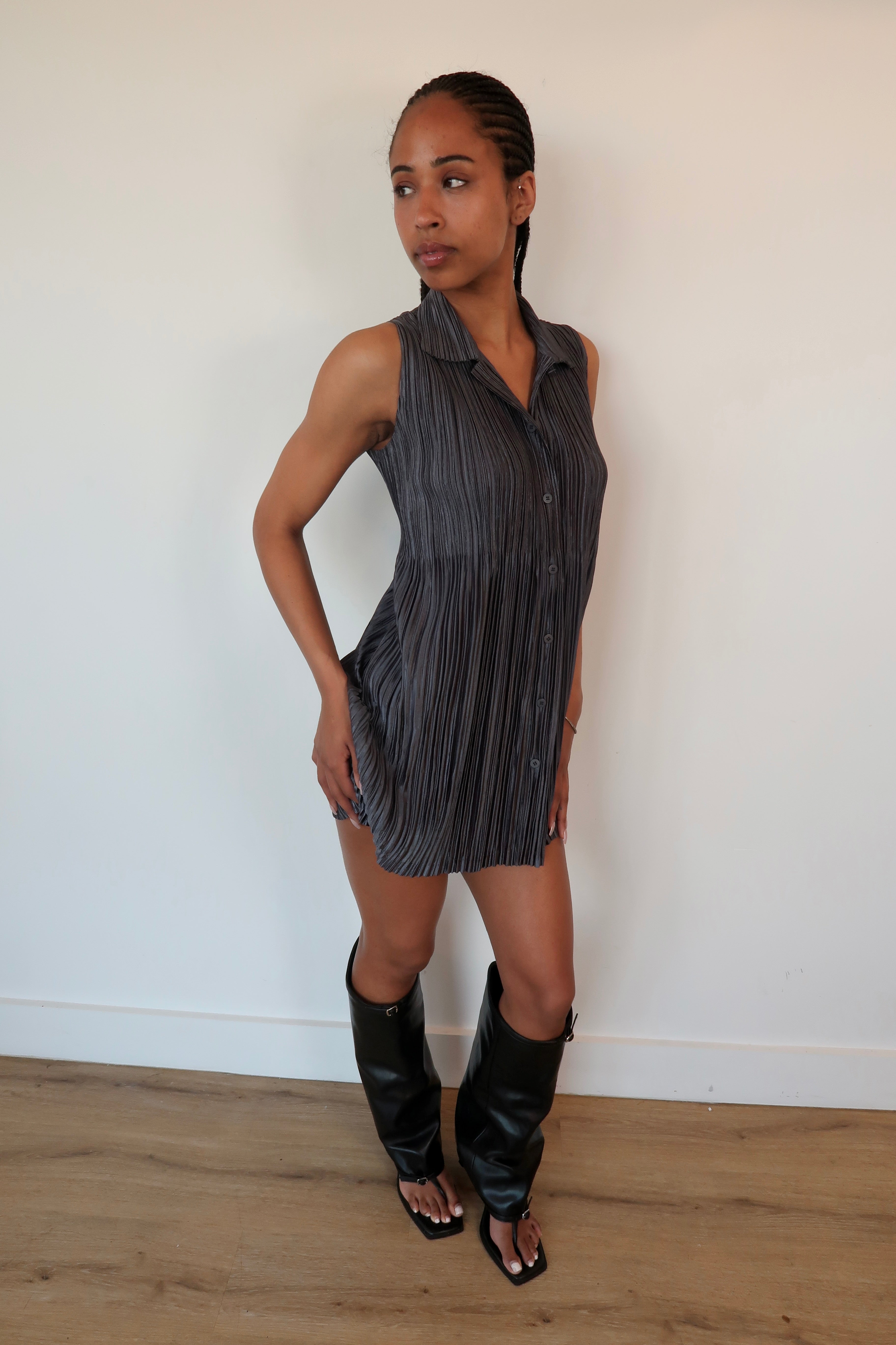 issey miyake button up tshirt dress
