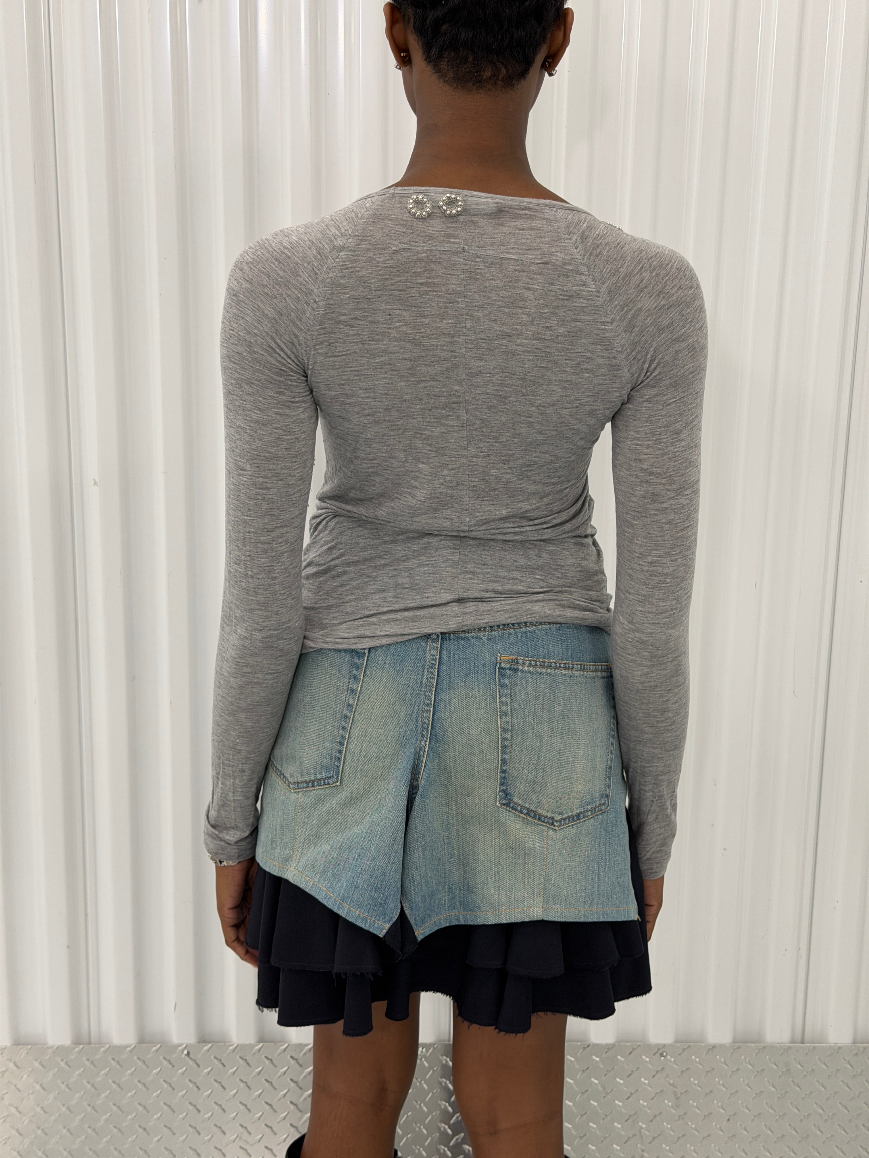 junya wantanabe CDG denim navy distressed skirt