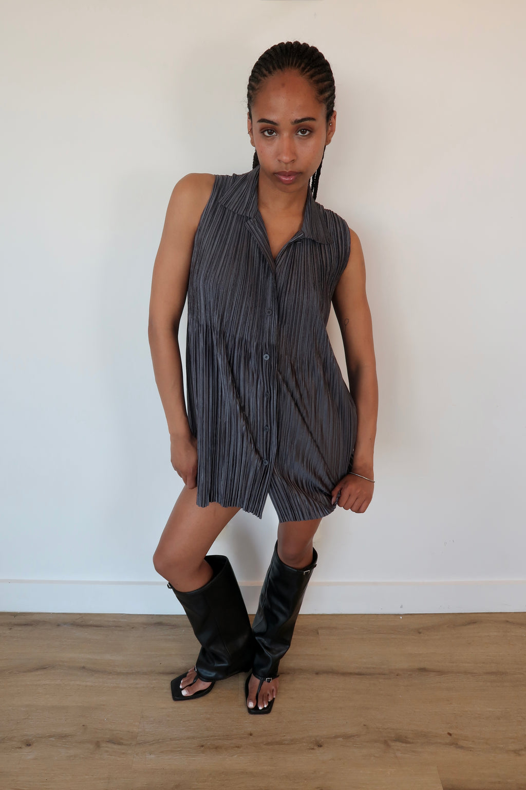 issey miyake button up tshirt dress