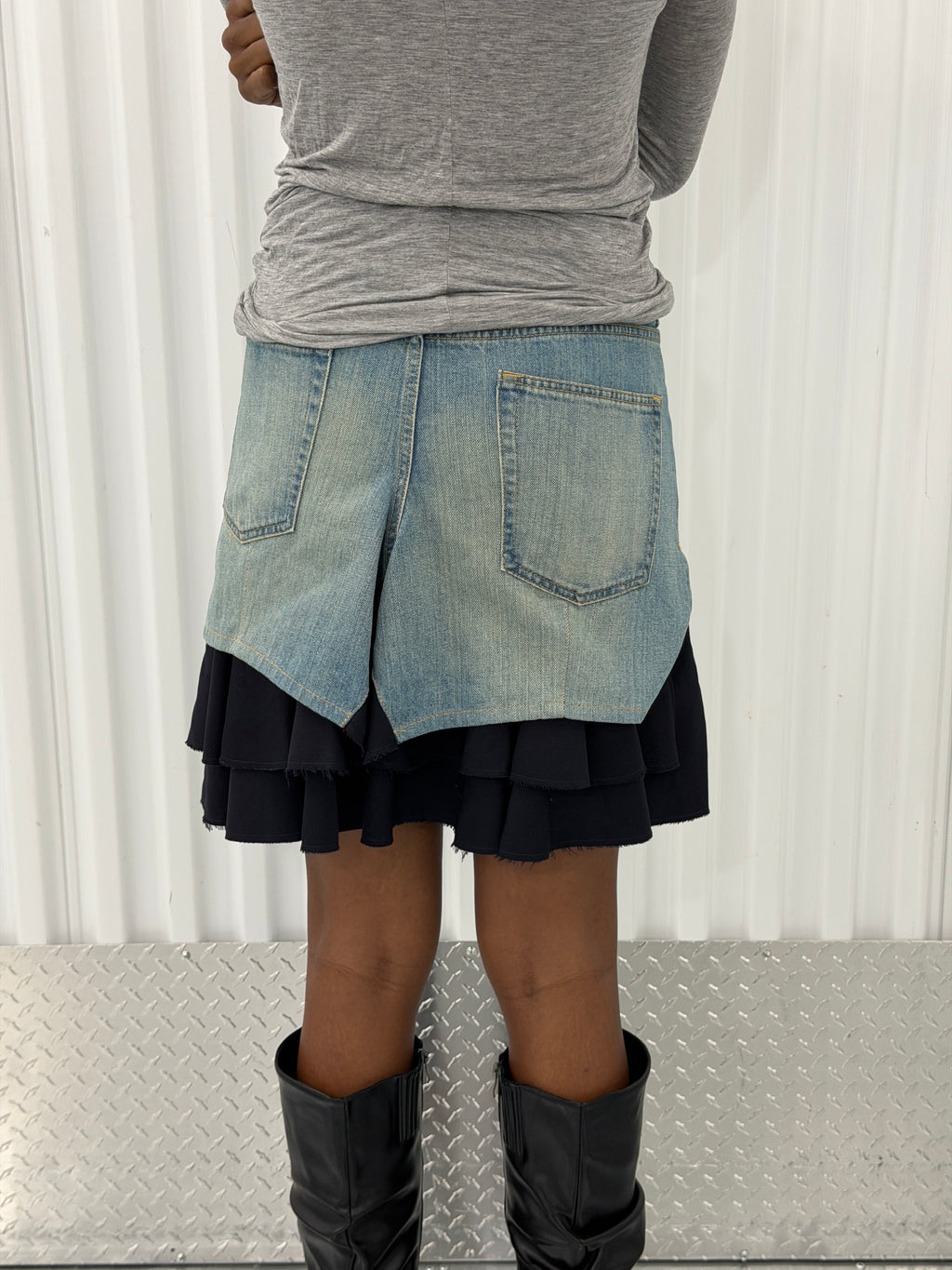 junya wantanabe CDG denim navy distressed skirt