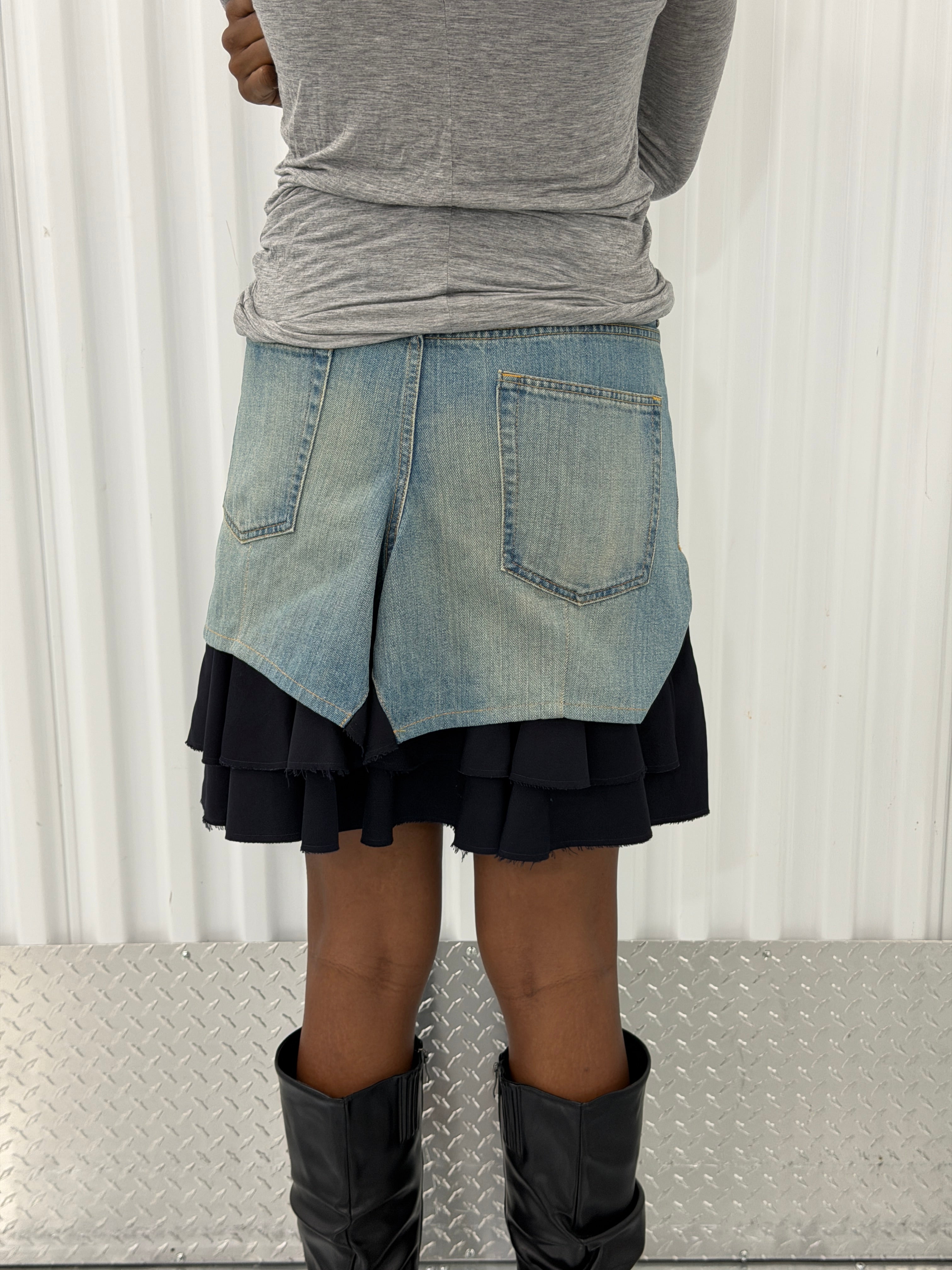 junya wantanabe CDG denim navy distressed skirt