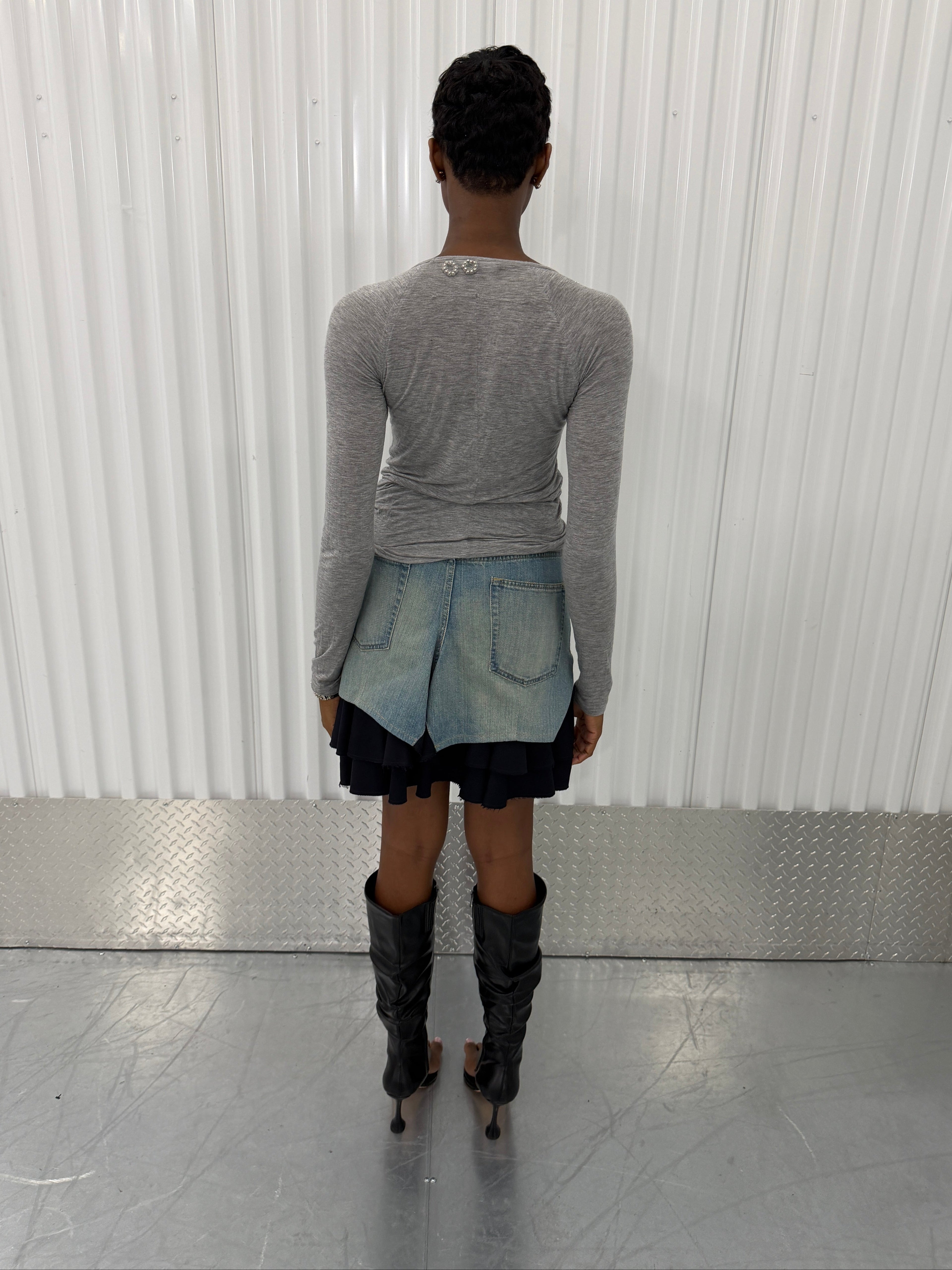 junya wantanabe CDG denim navy distressed skirt