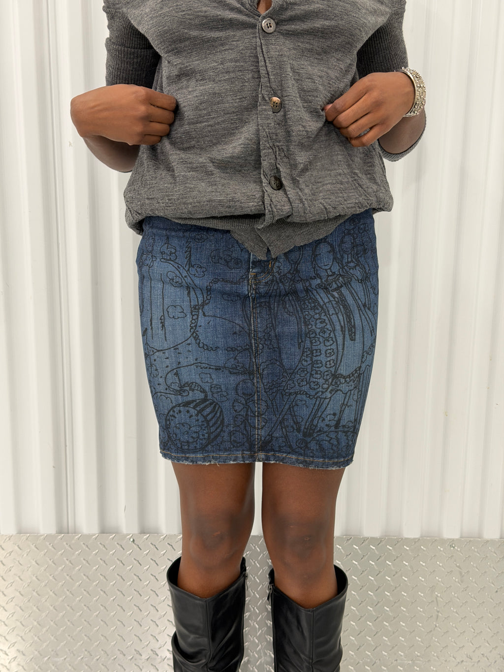 tsumori chisato denim print skirt