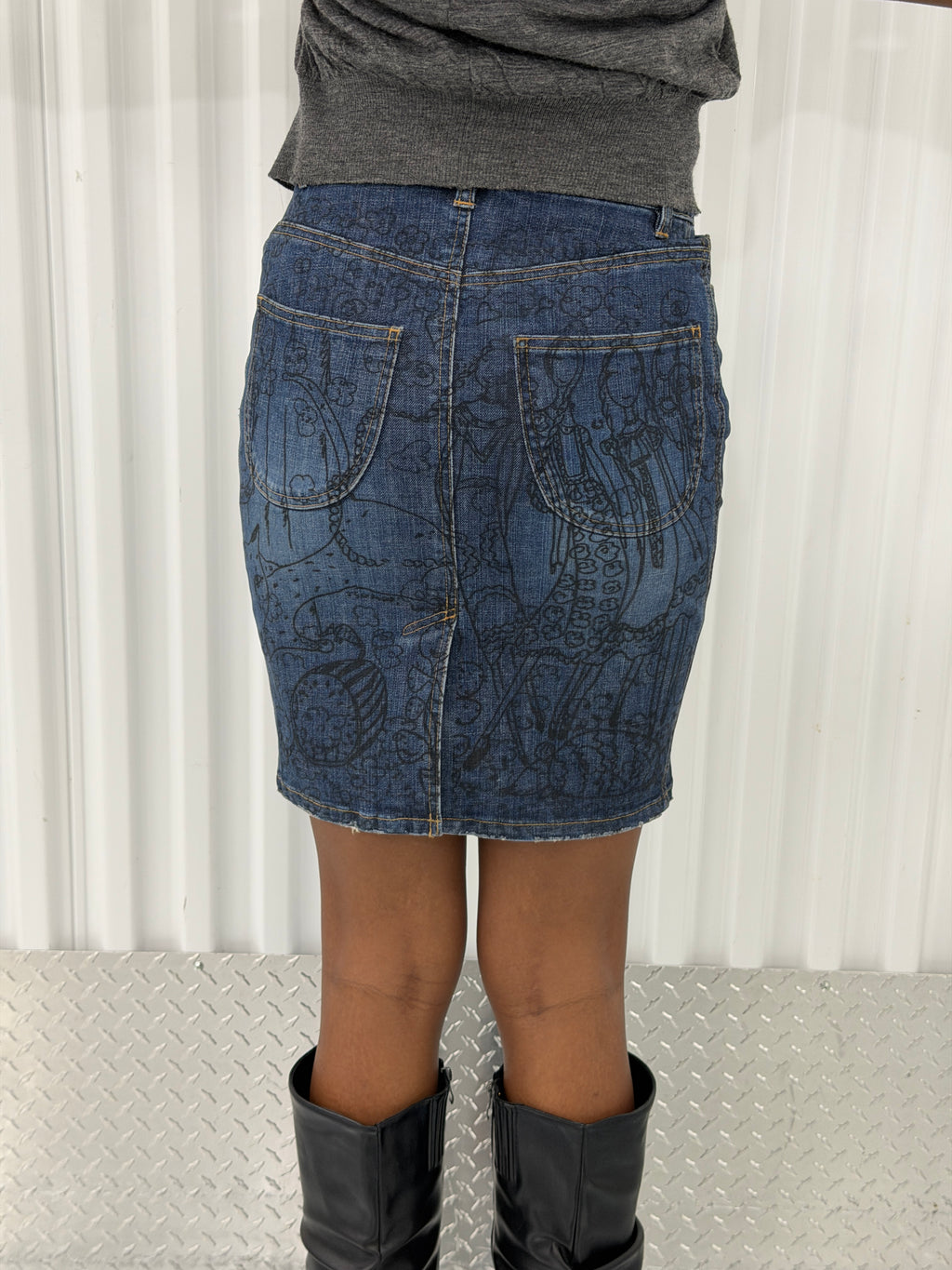 tsumori chisato denim print skirt