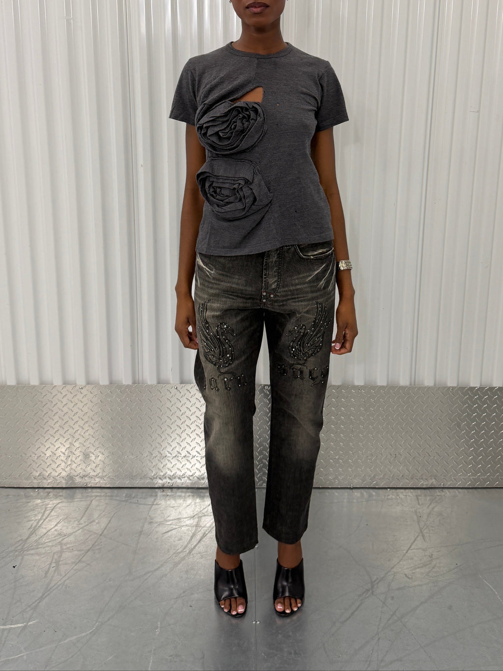comme des garçons floral applique t-shirt