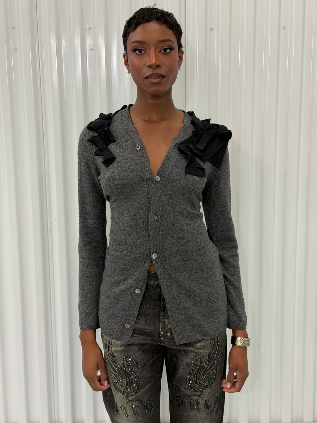 comme des garçons grey knit sweater