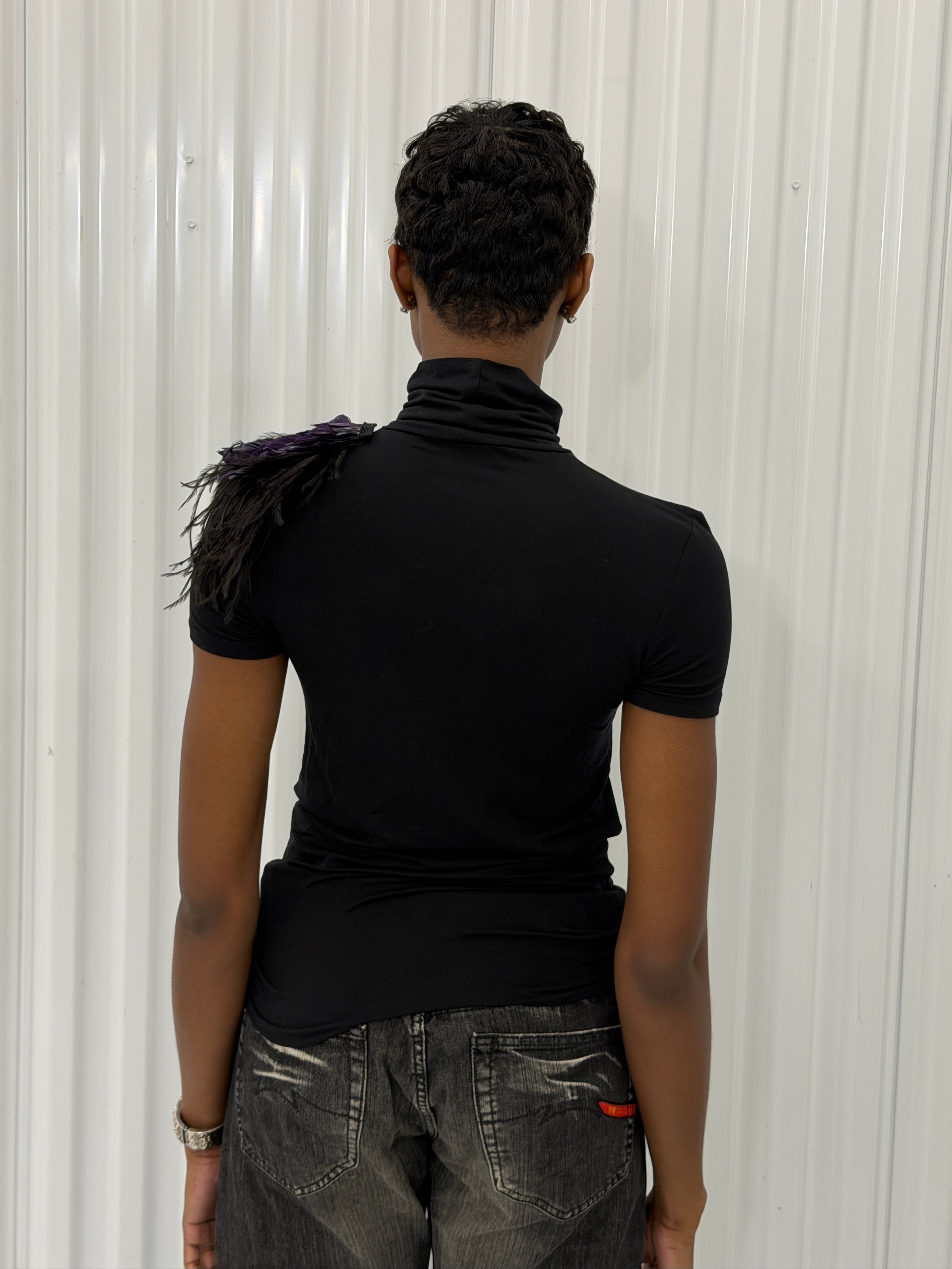 patrizia pepe cold shoulder detachable feather top