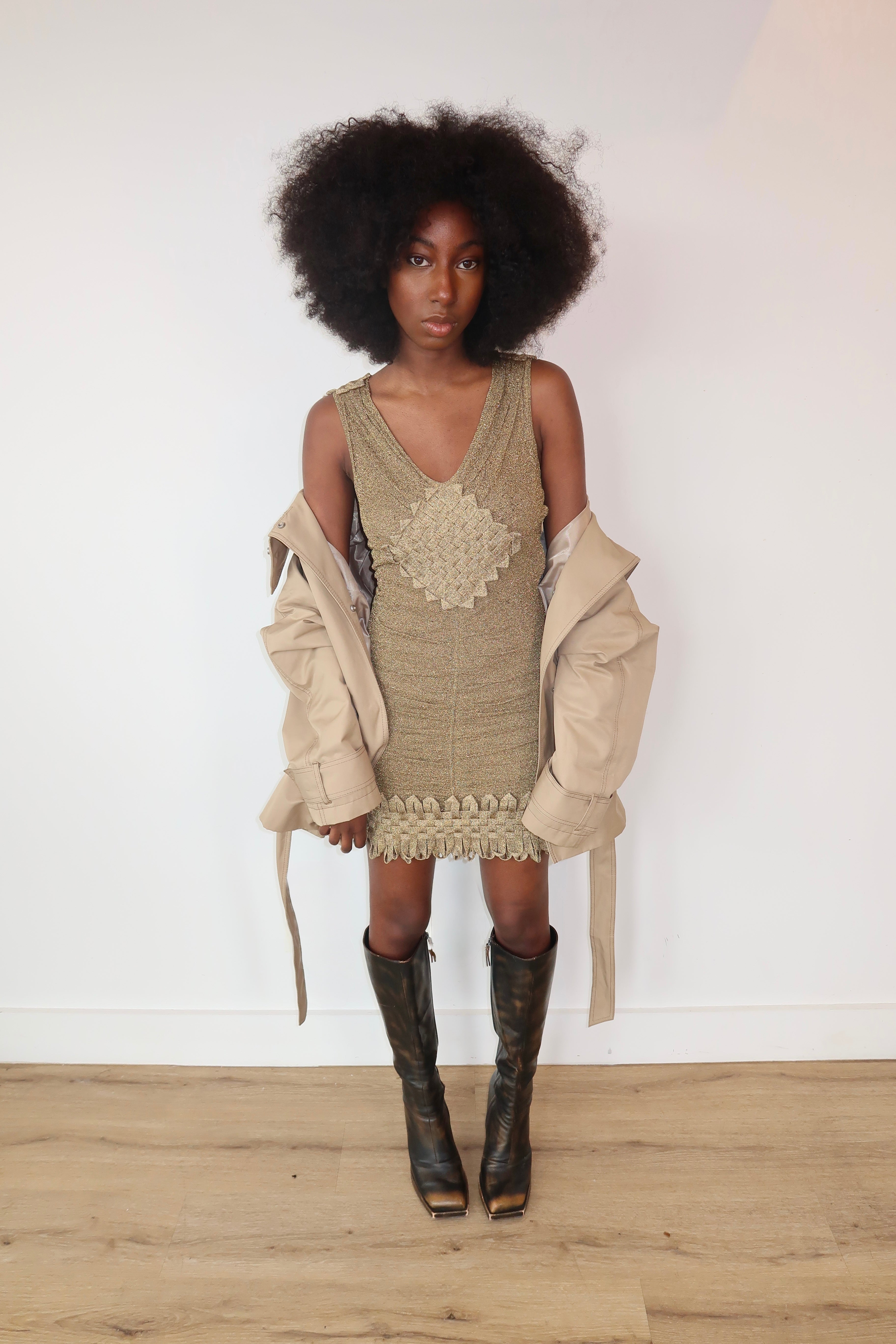 zac posen vintage golden shimmer dress