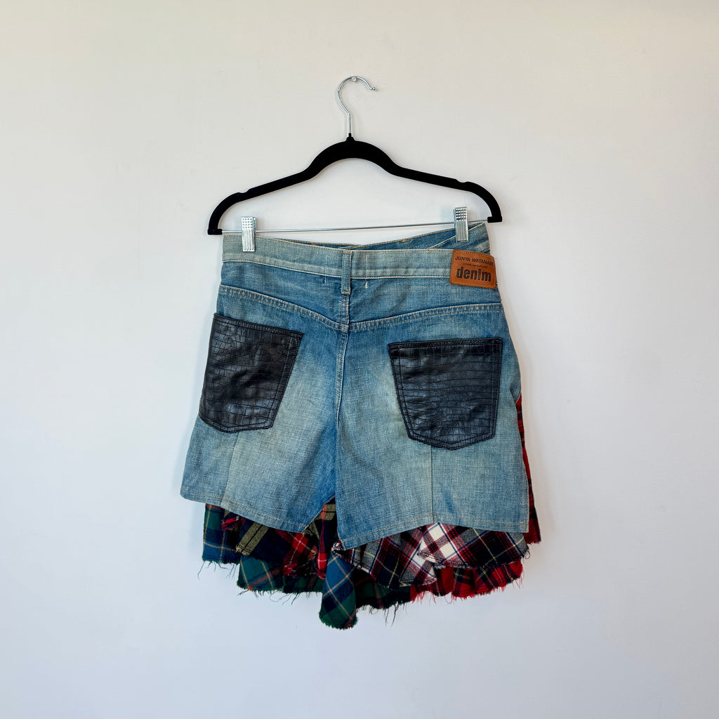 junya wantanabe cdg denim tartan skirt