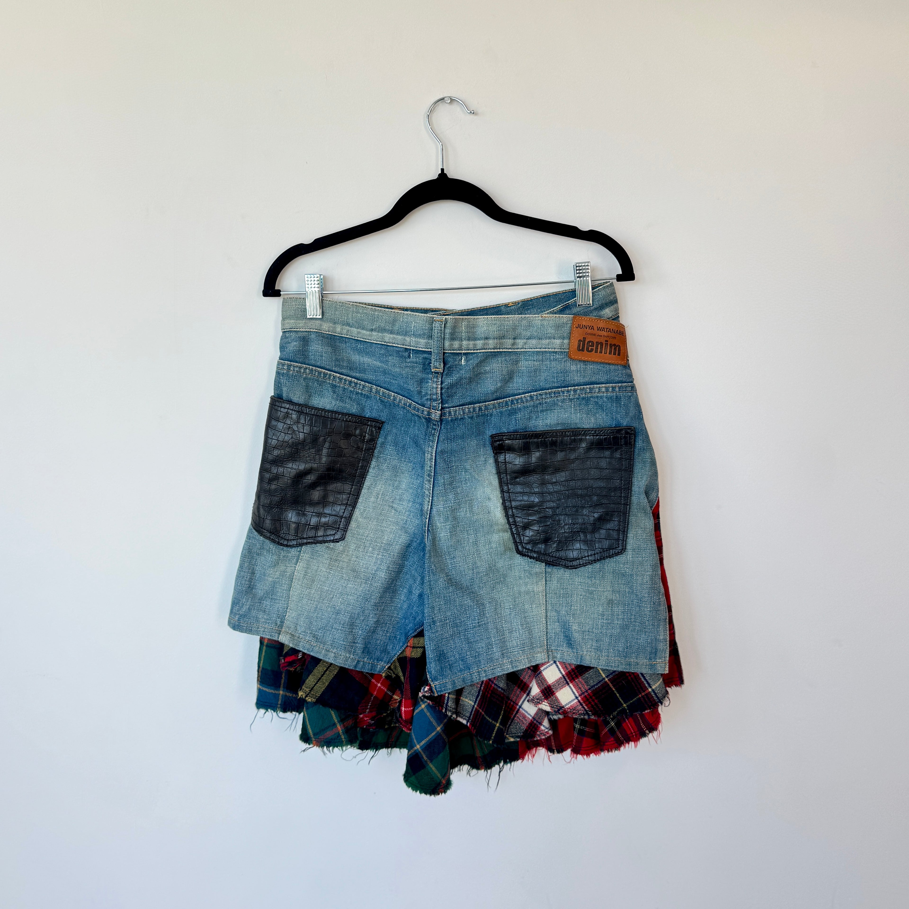 junya wantanabe cdg denim tartan skirt