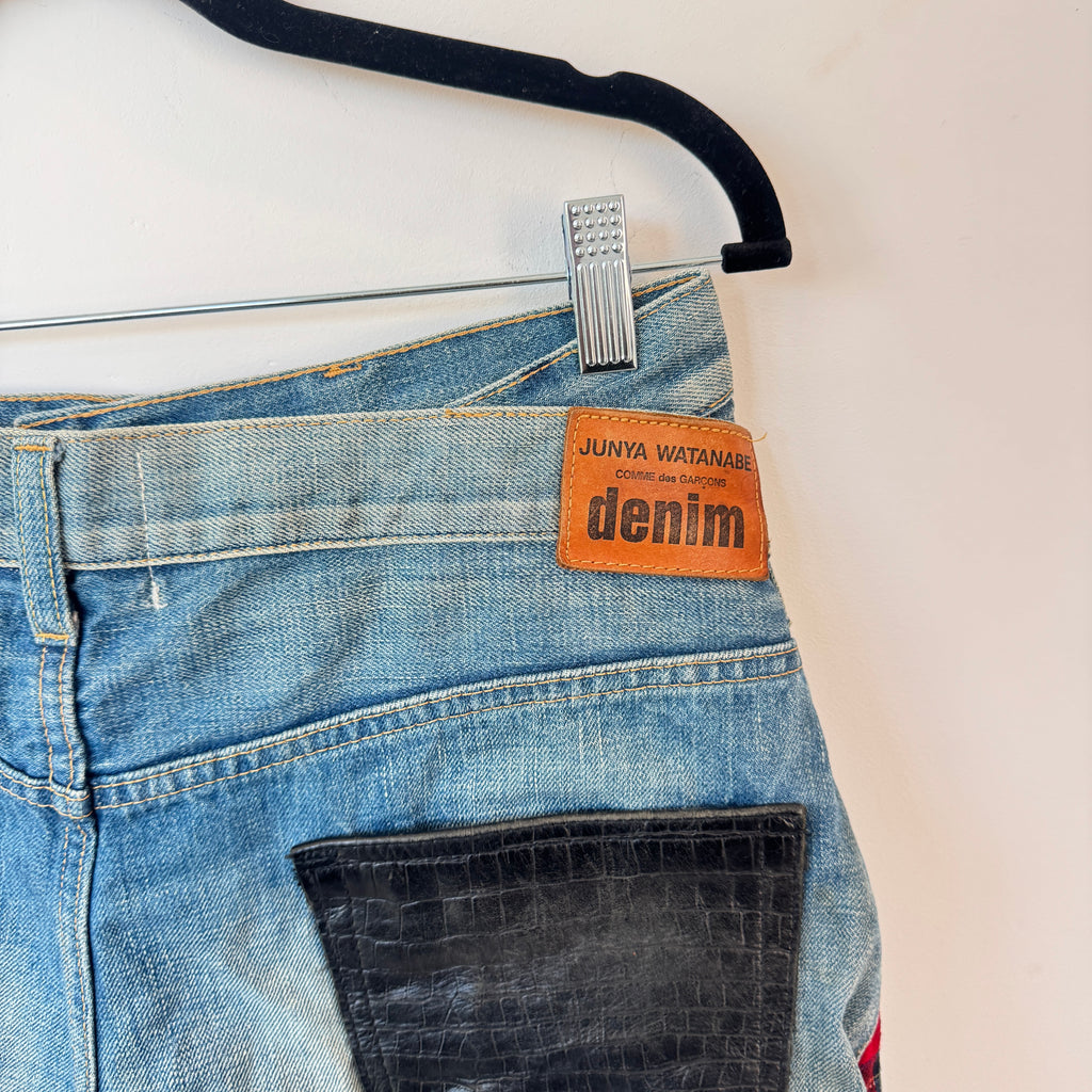 junya wantanabe cdg denim tartan skirt