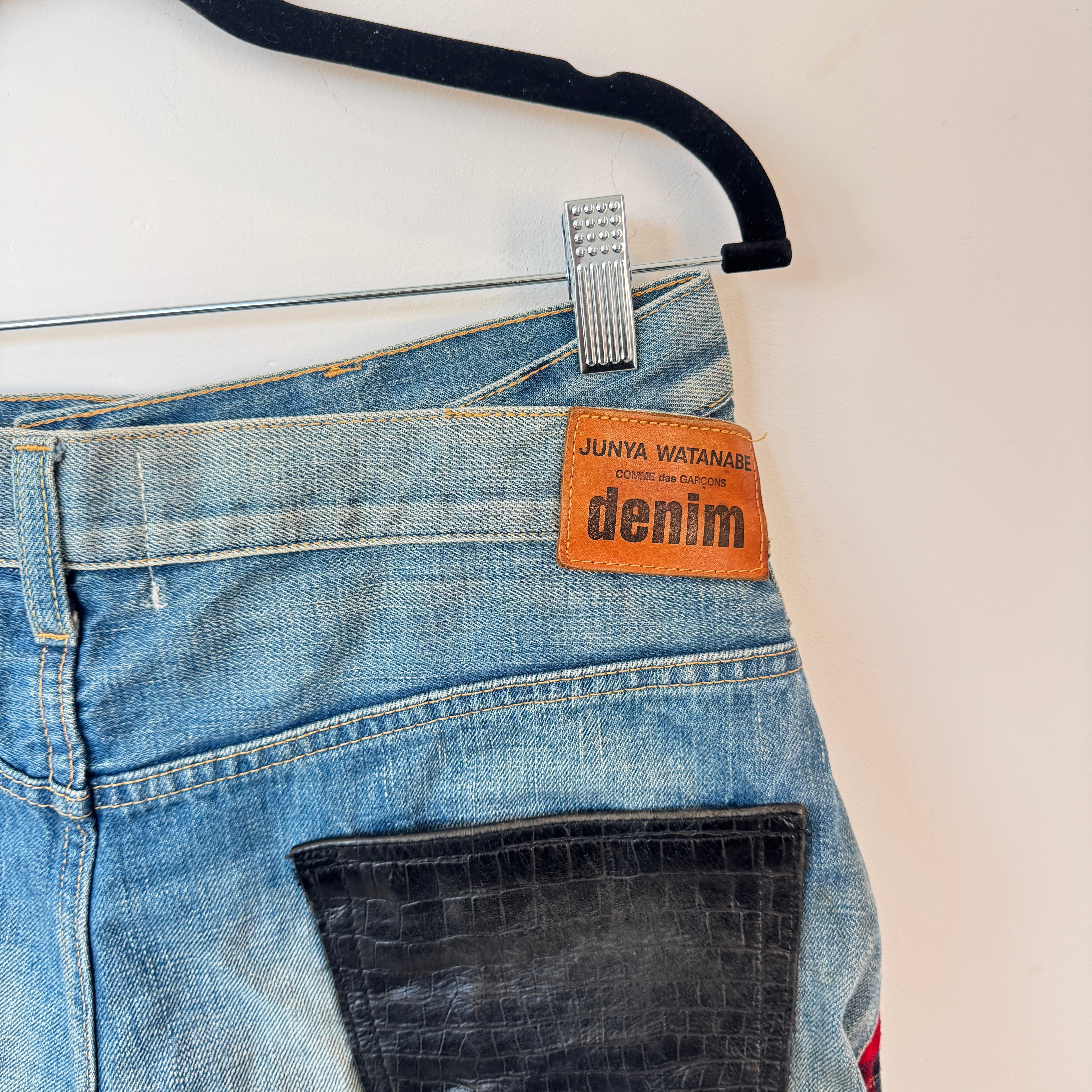 junya wantanabe cdg denim tartan skirt
