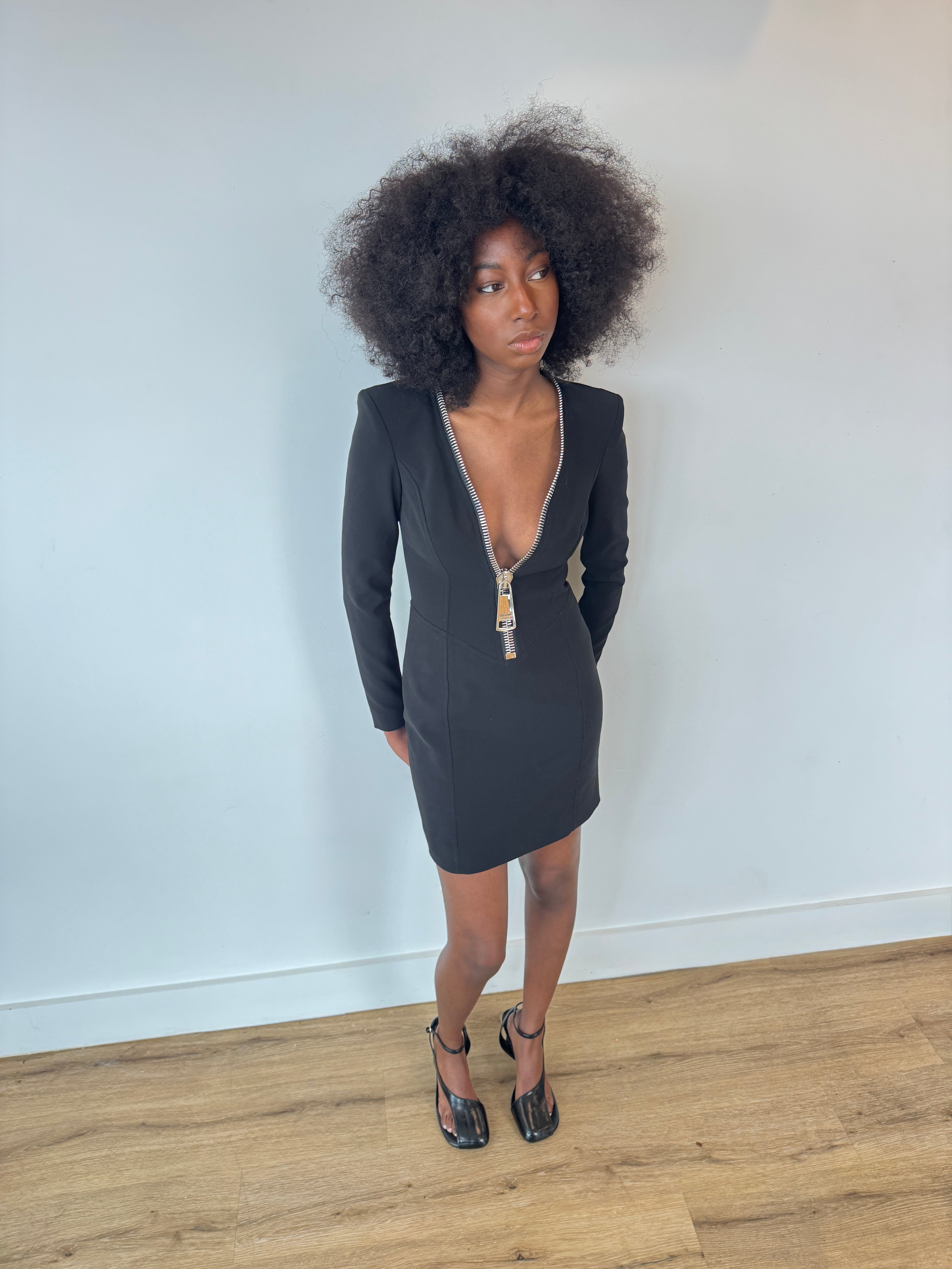 moschino couture black zipper mini dress