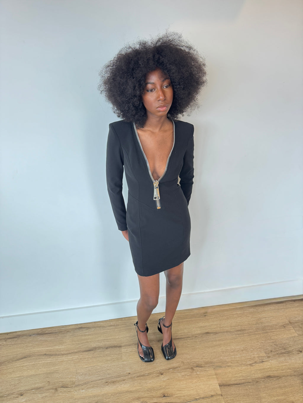 moschino couture black zipper mini dress