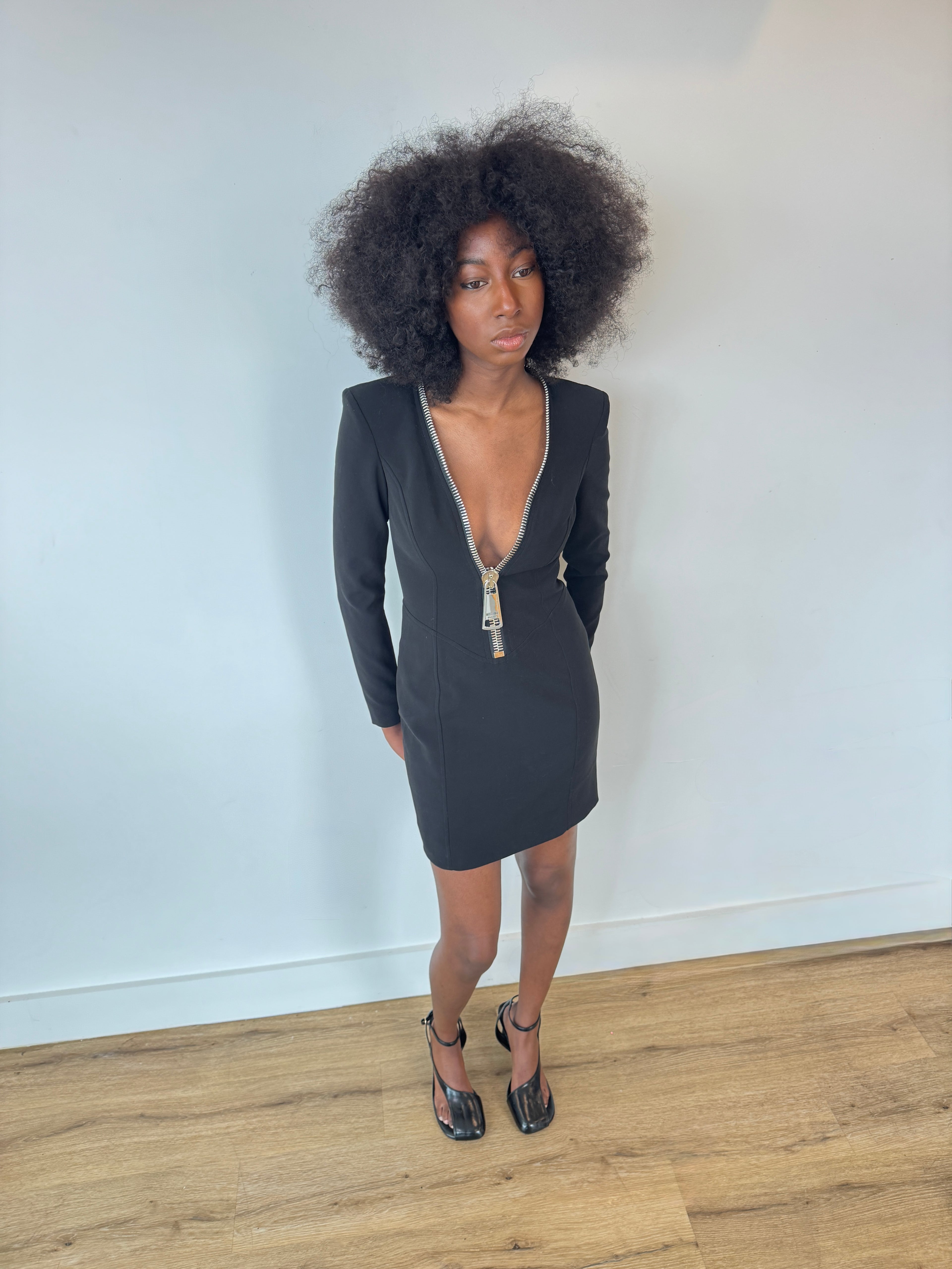 moschino couture black zipper mini dress