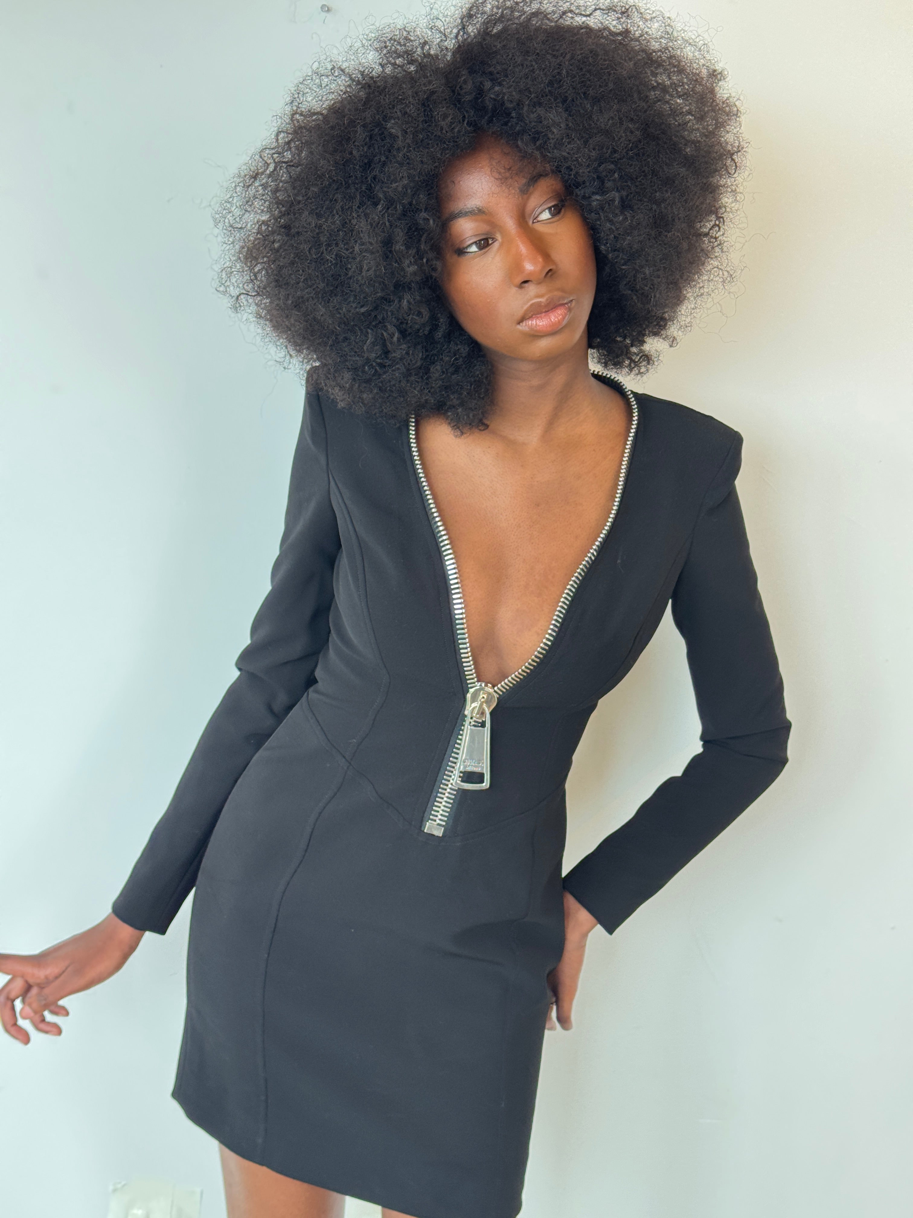 moschino couture black zipper mini dress