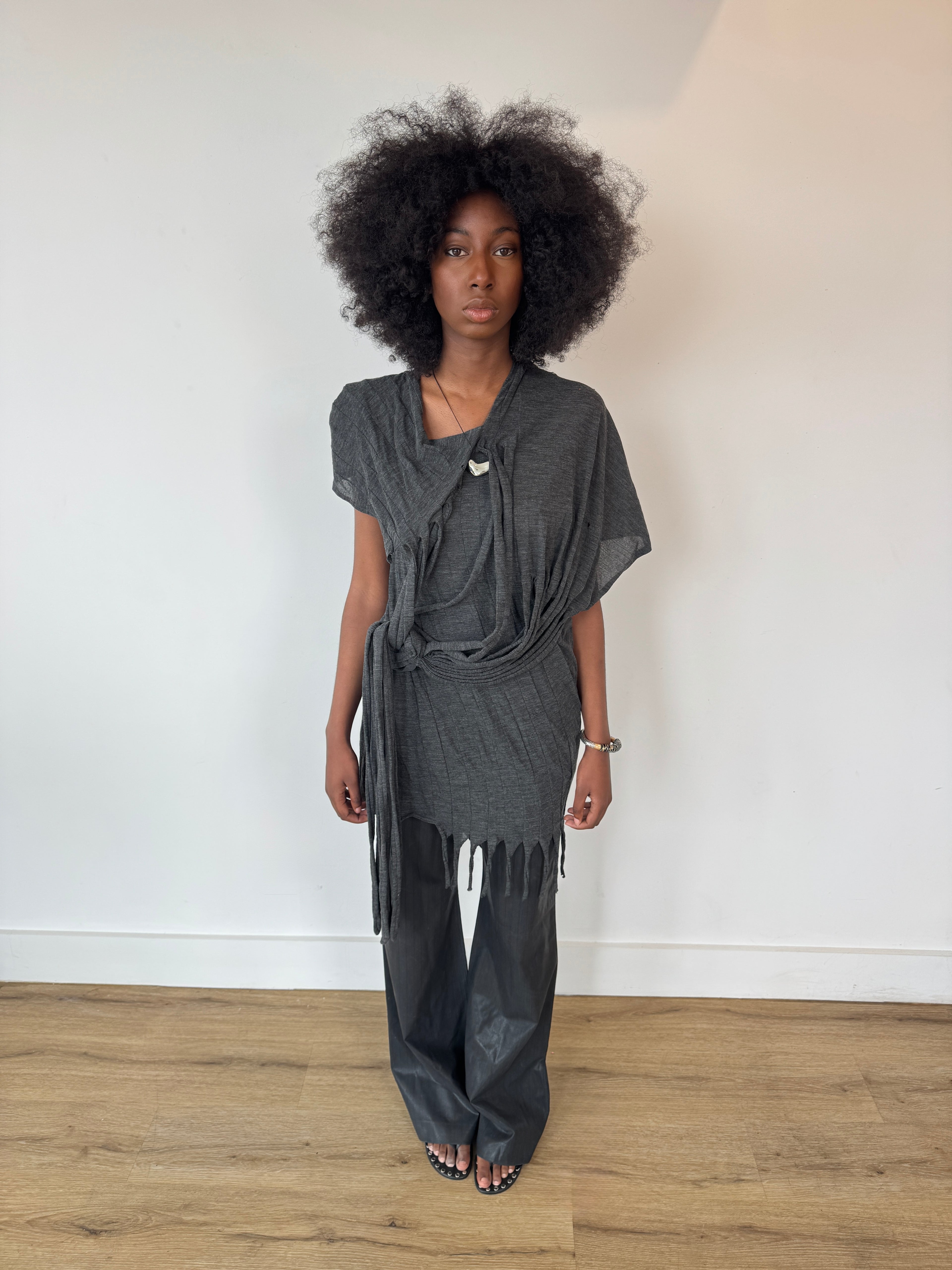 junya wantanabe distressed grey tshirt dress