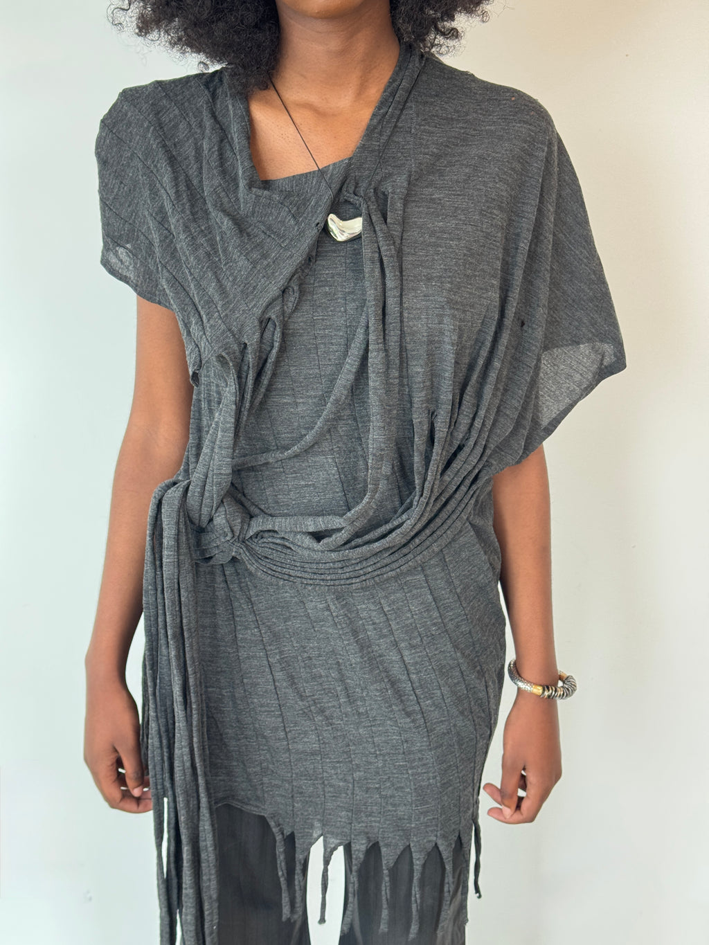 junya wantanabe distressed grey tshirt dress