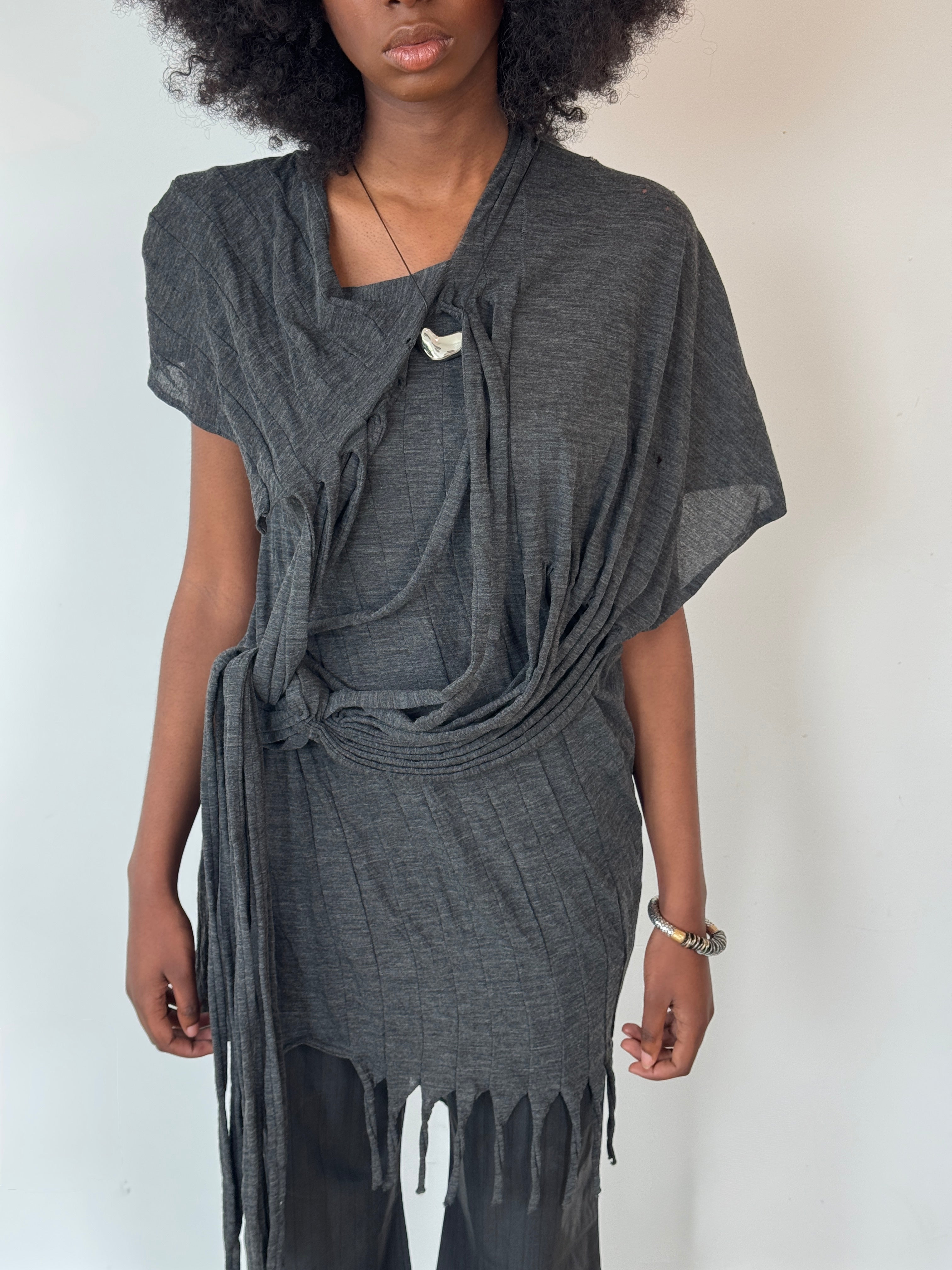 junya wantanabe distressed grey tshirt dress