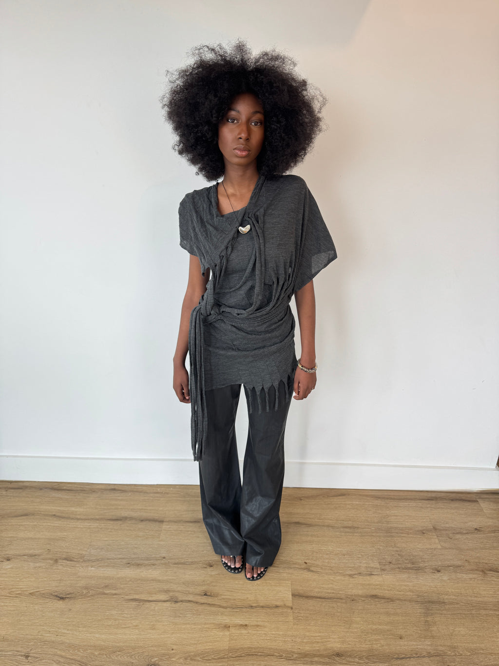 junya wantanabe distressed grey tshirt dress