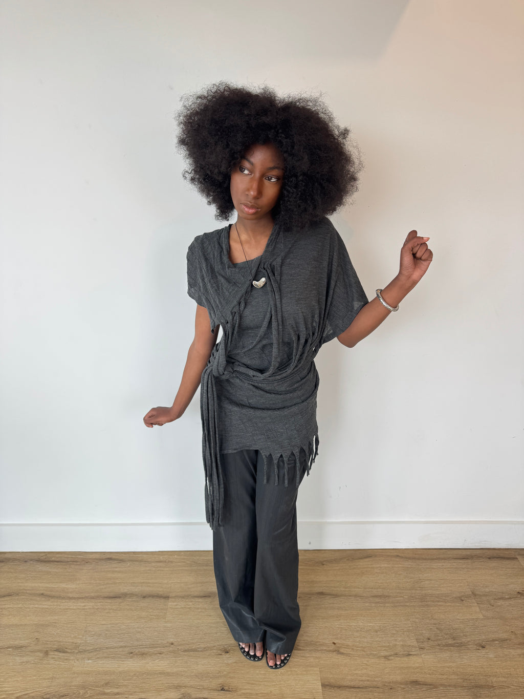 junya wantanabe distressed grey tshirt dress