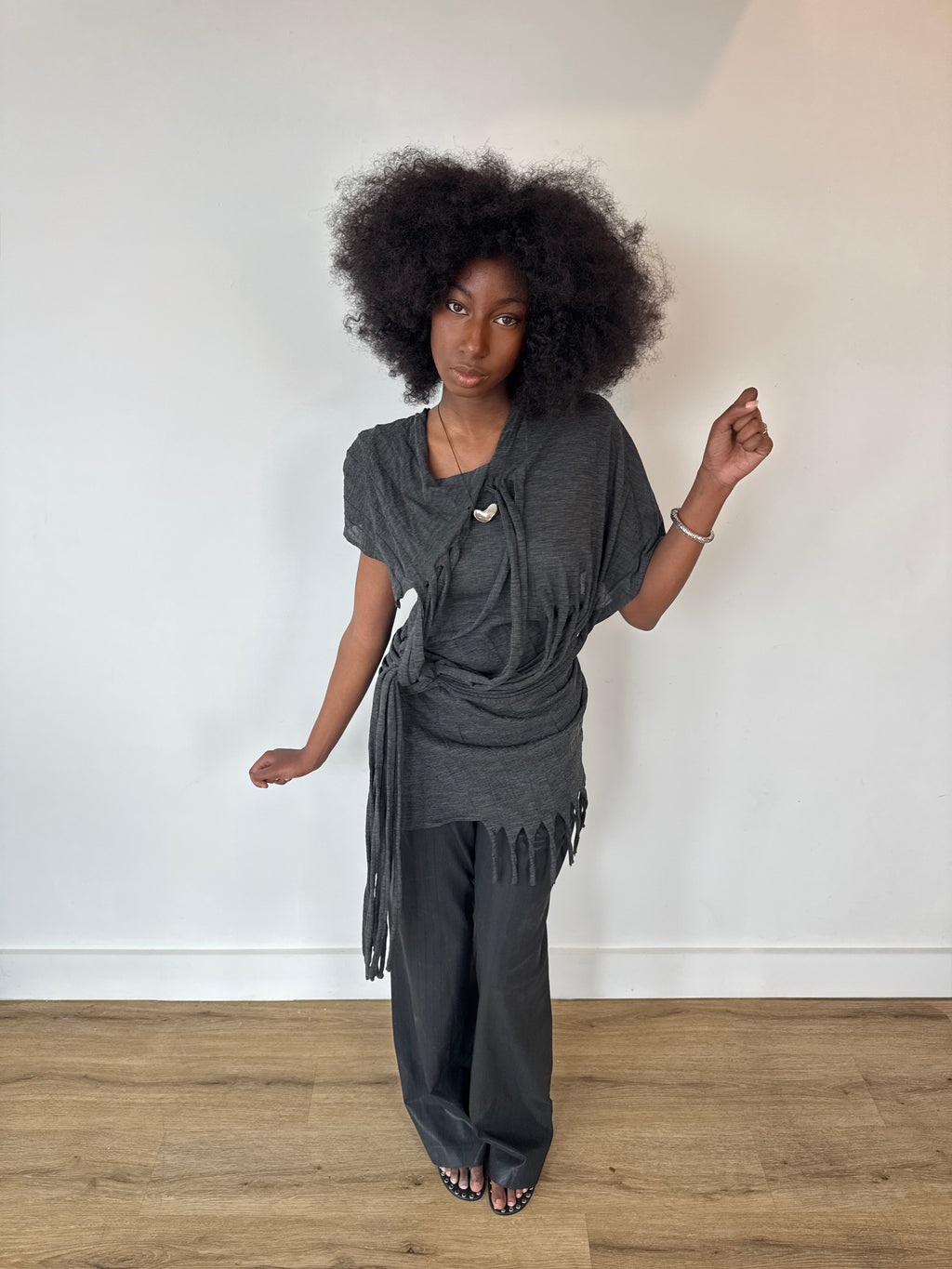 junya wantanabe distressed grey tshirt dress