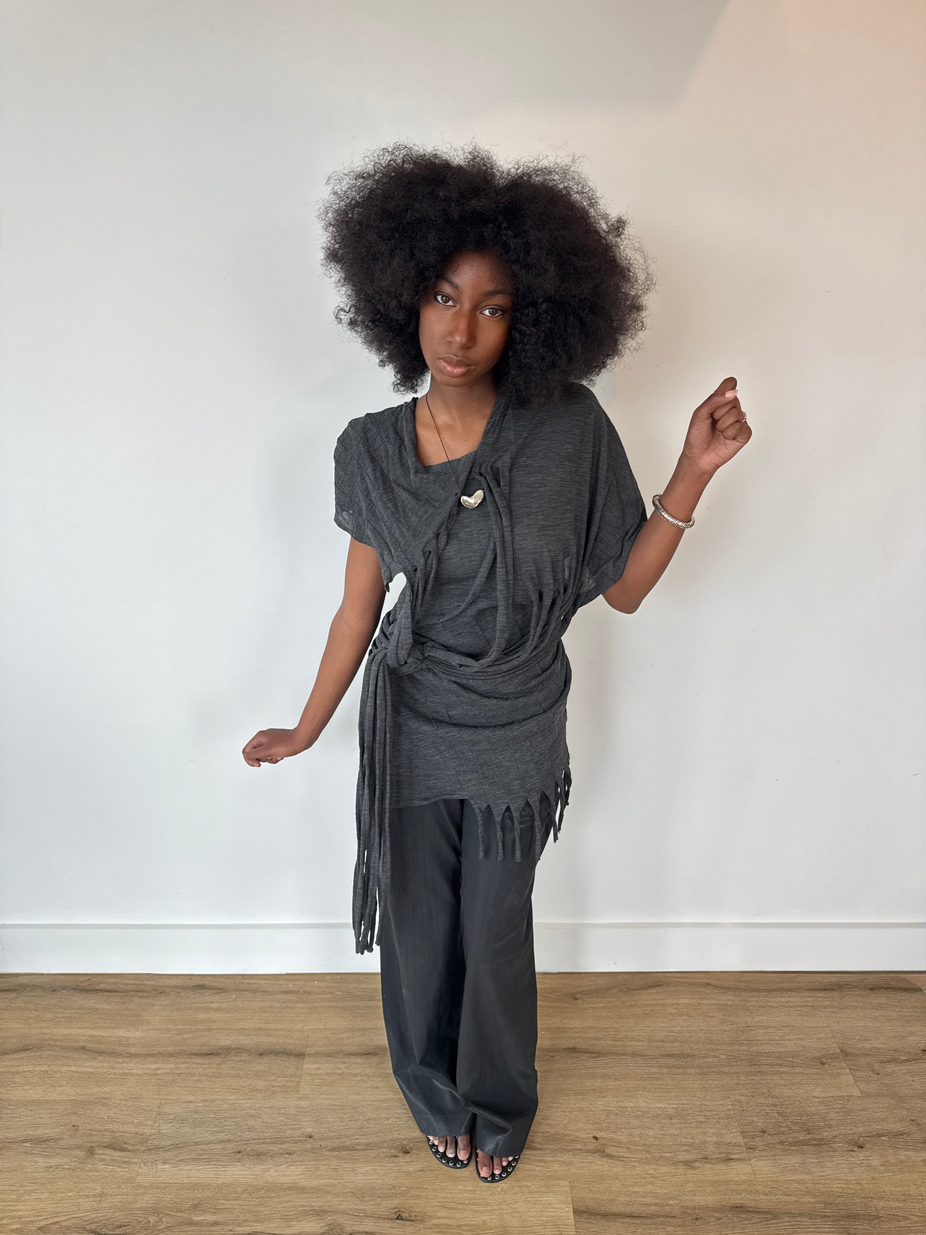 junya wantanabe distressed grey tshirt dress