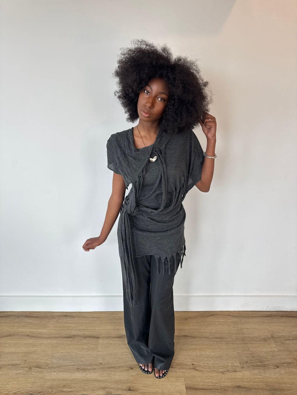 junya wantanabe distressed grey tshirt dress