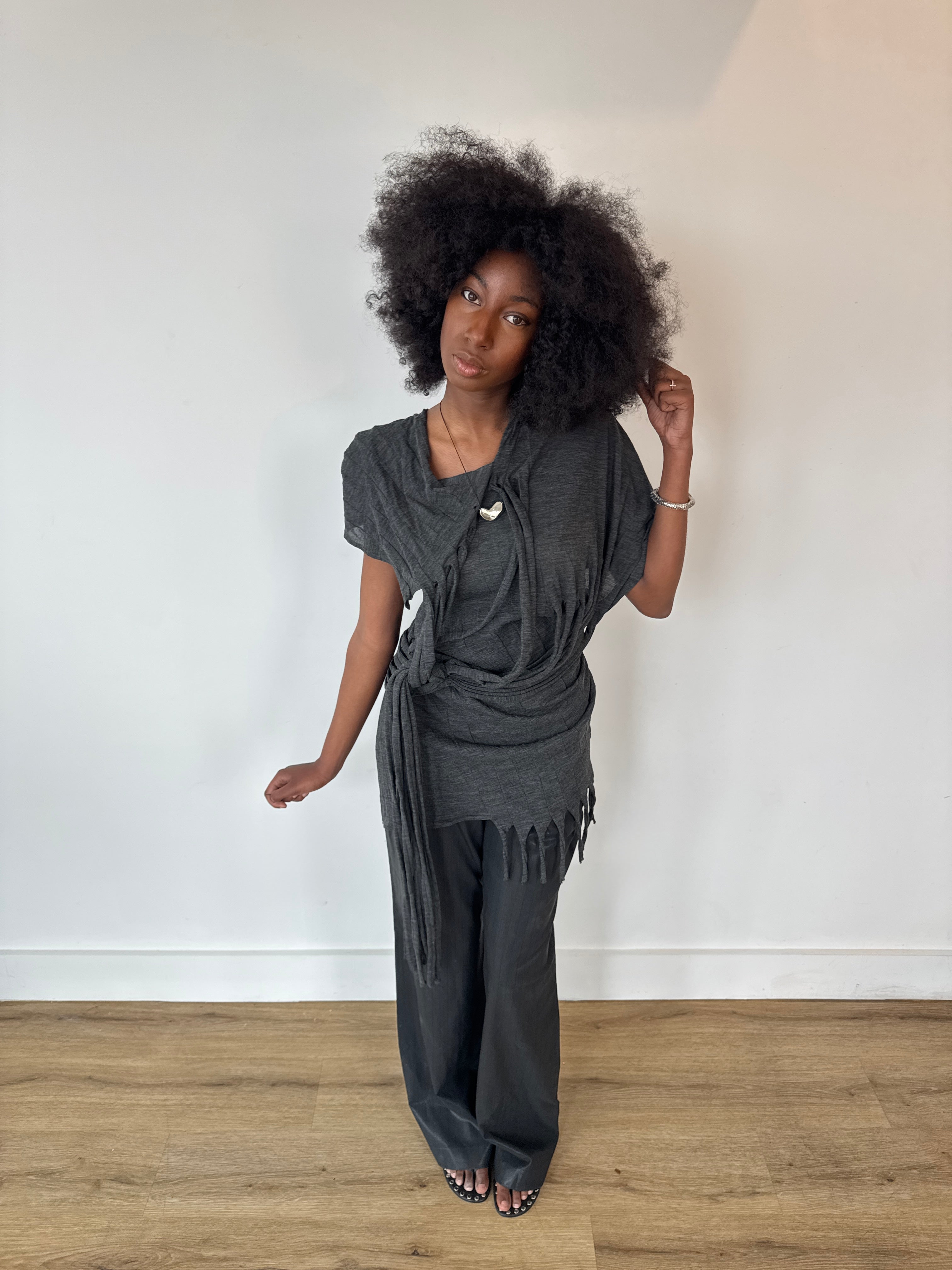 junya wantanabe distressed grey tshirt dress