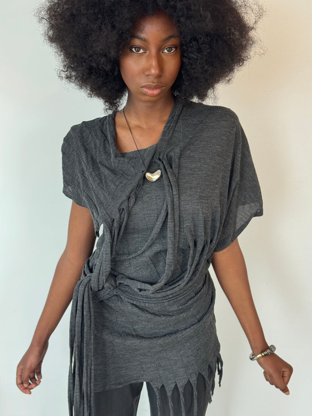 junya wantanabe distressed grey tshirt dress