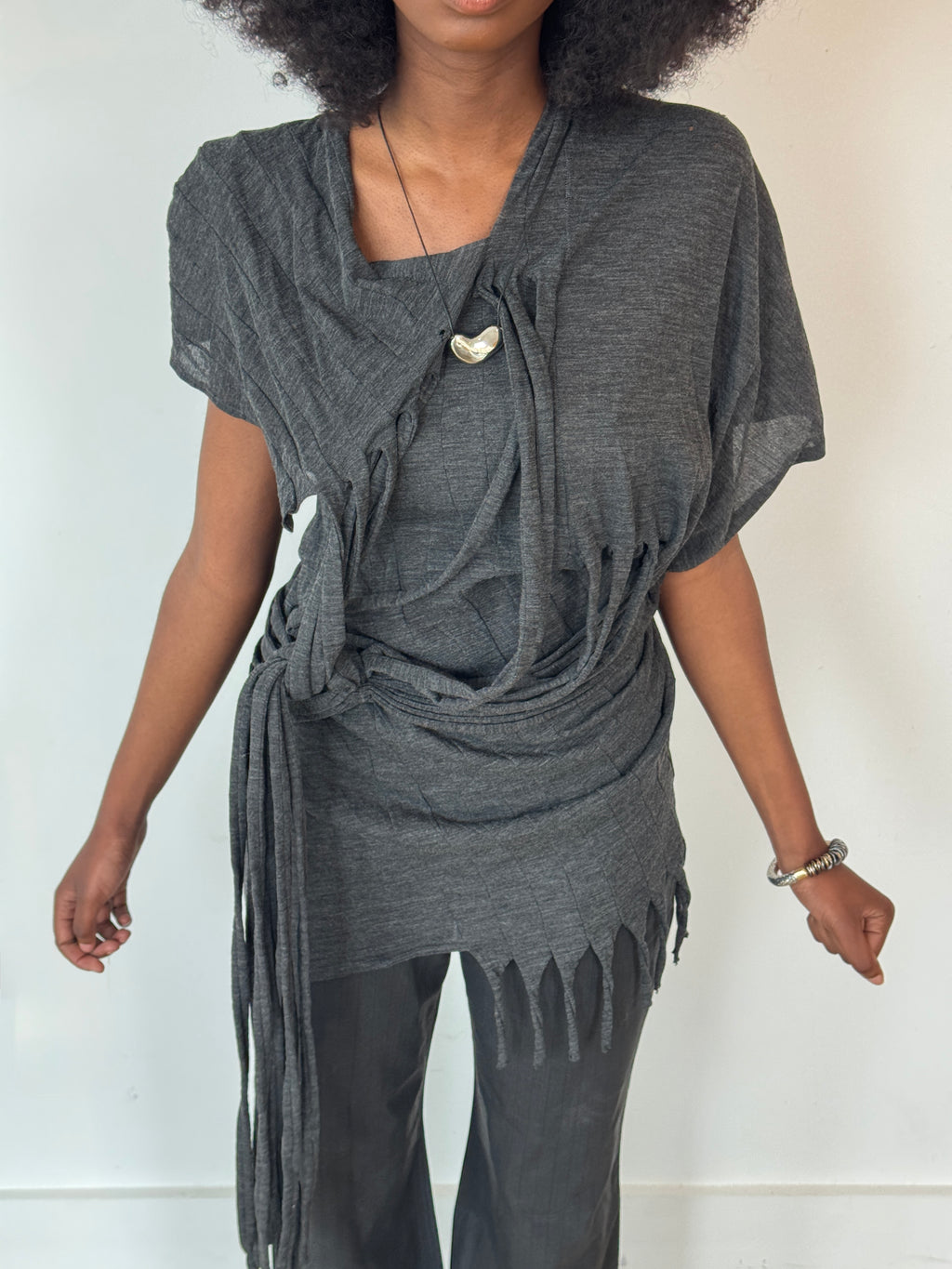 junya wantanabe distressed grey tshirt dress