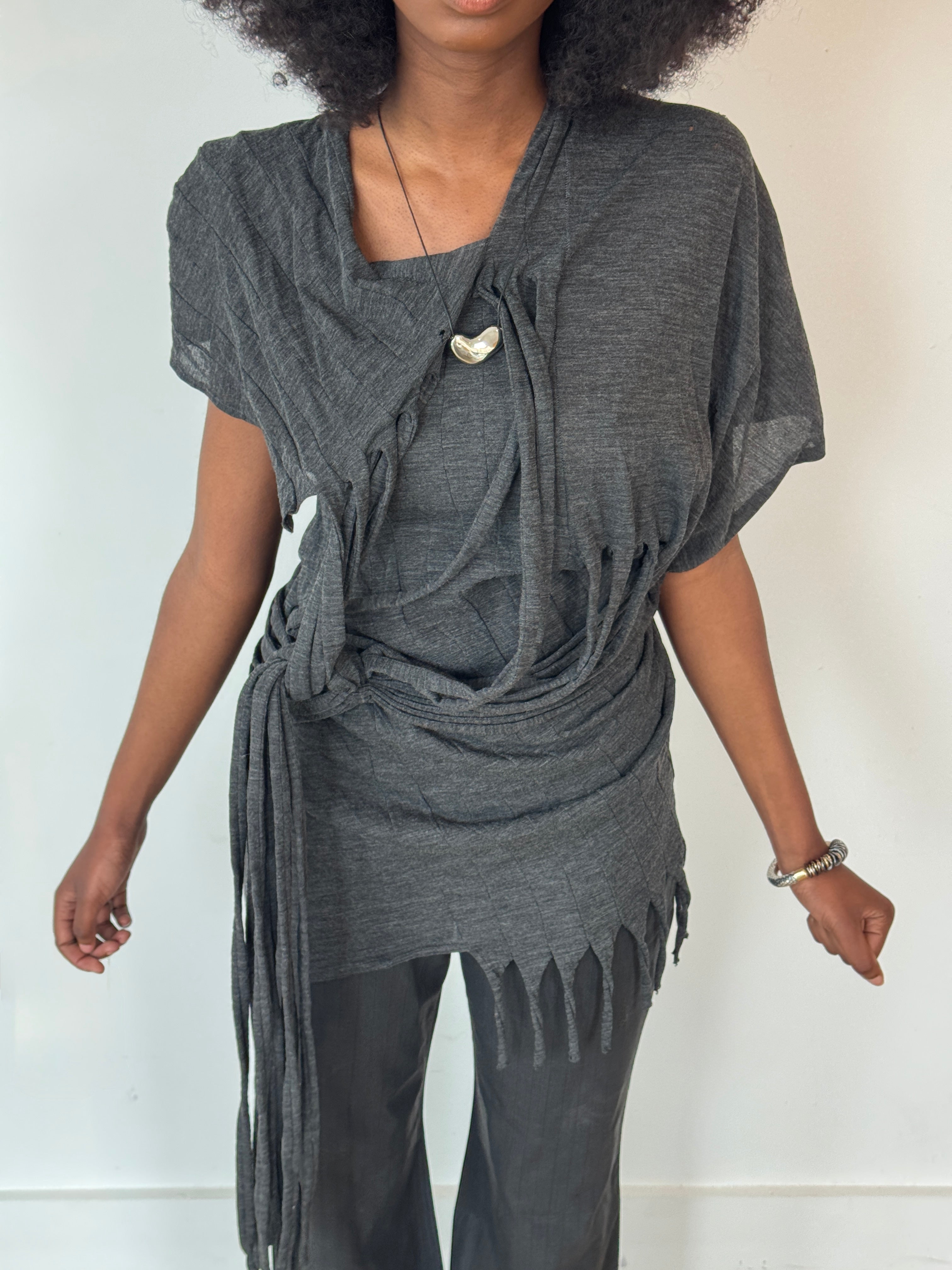 junya wantanabe distressed grey tshirt dress