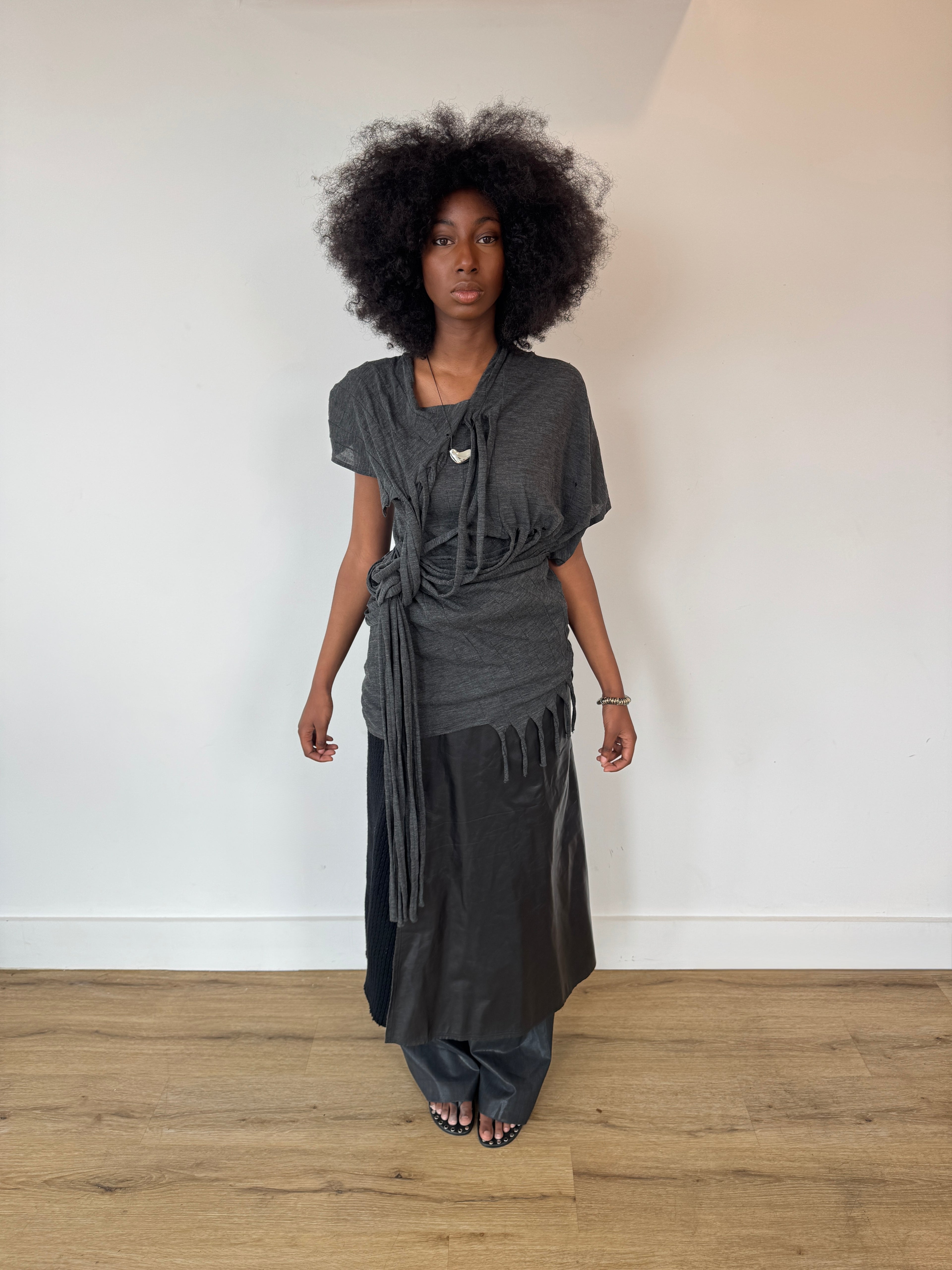 junya wantanabe distressed grey tshirt dress