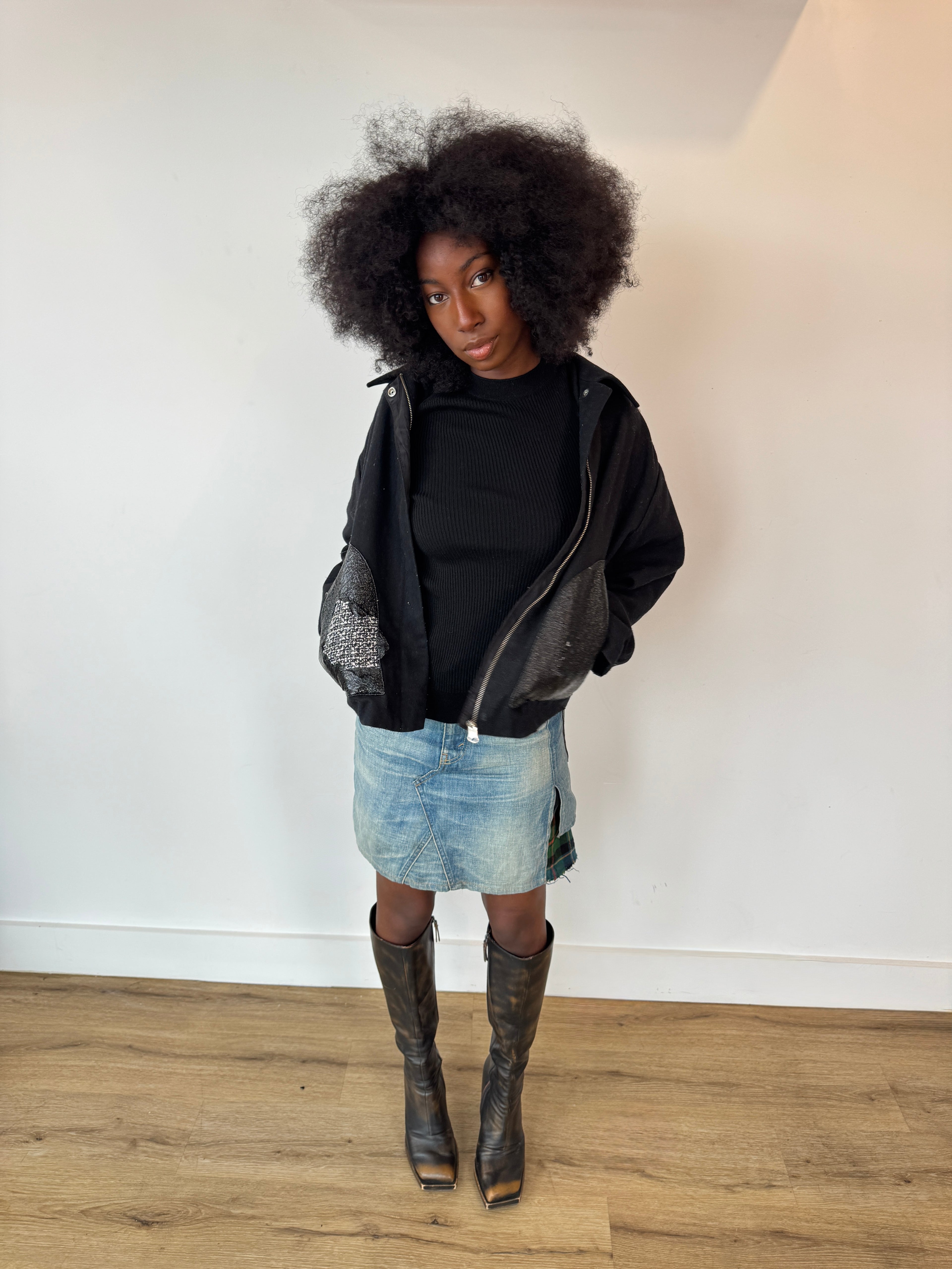 junya wantanabe cdg denim tartan skirt