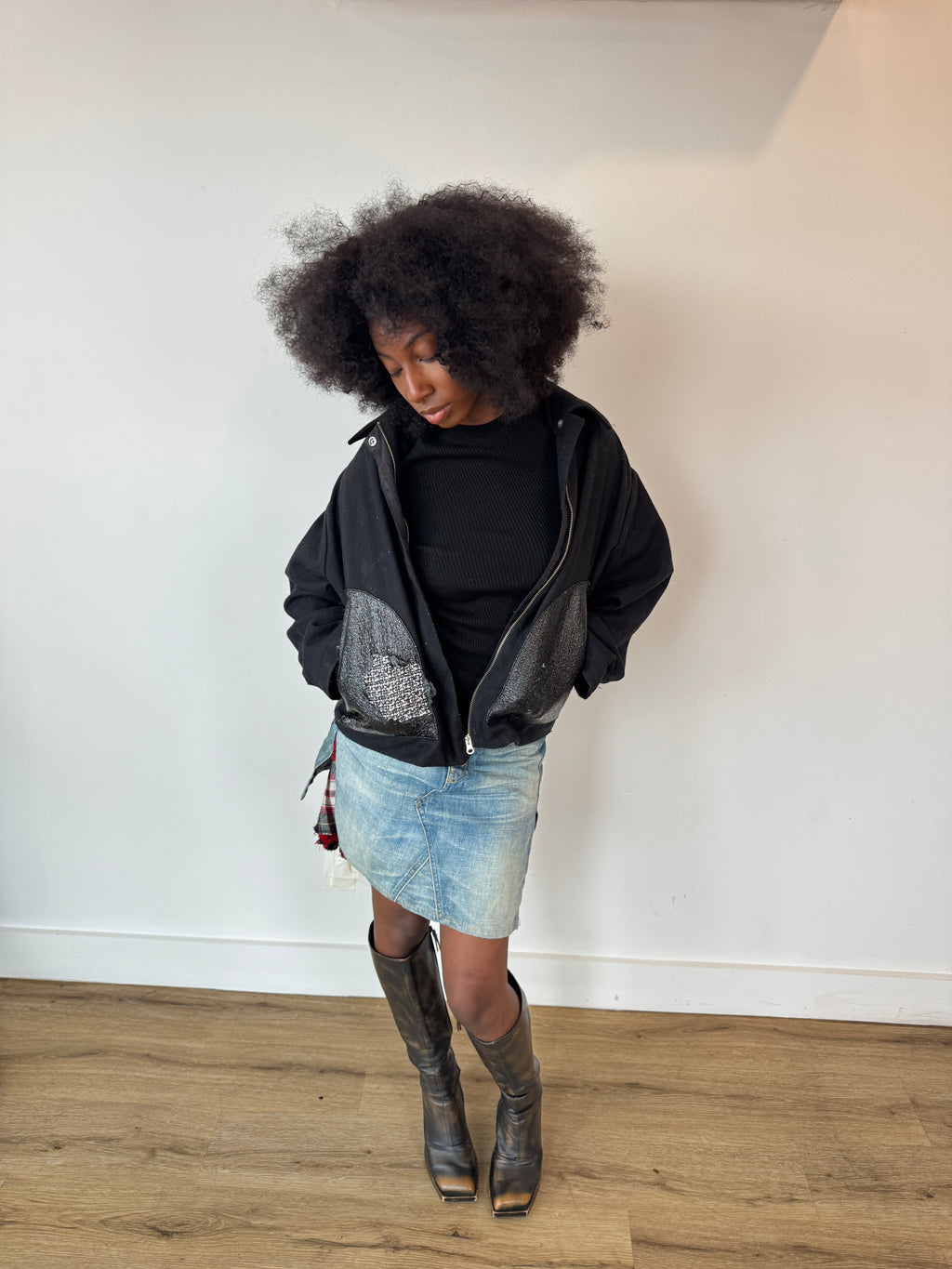maison margiela mixed fabric leather jacket
