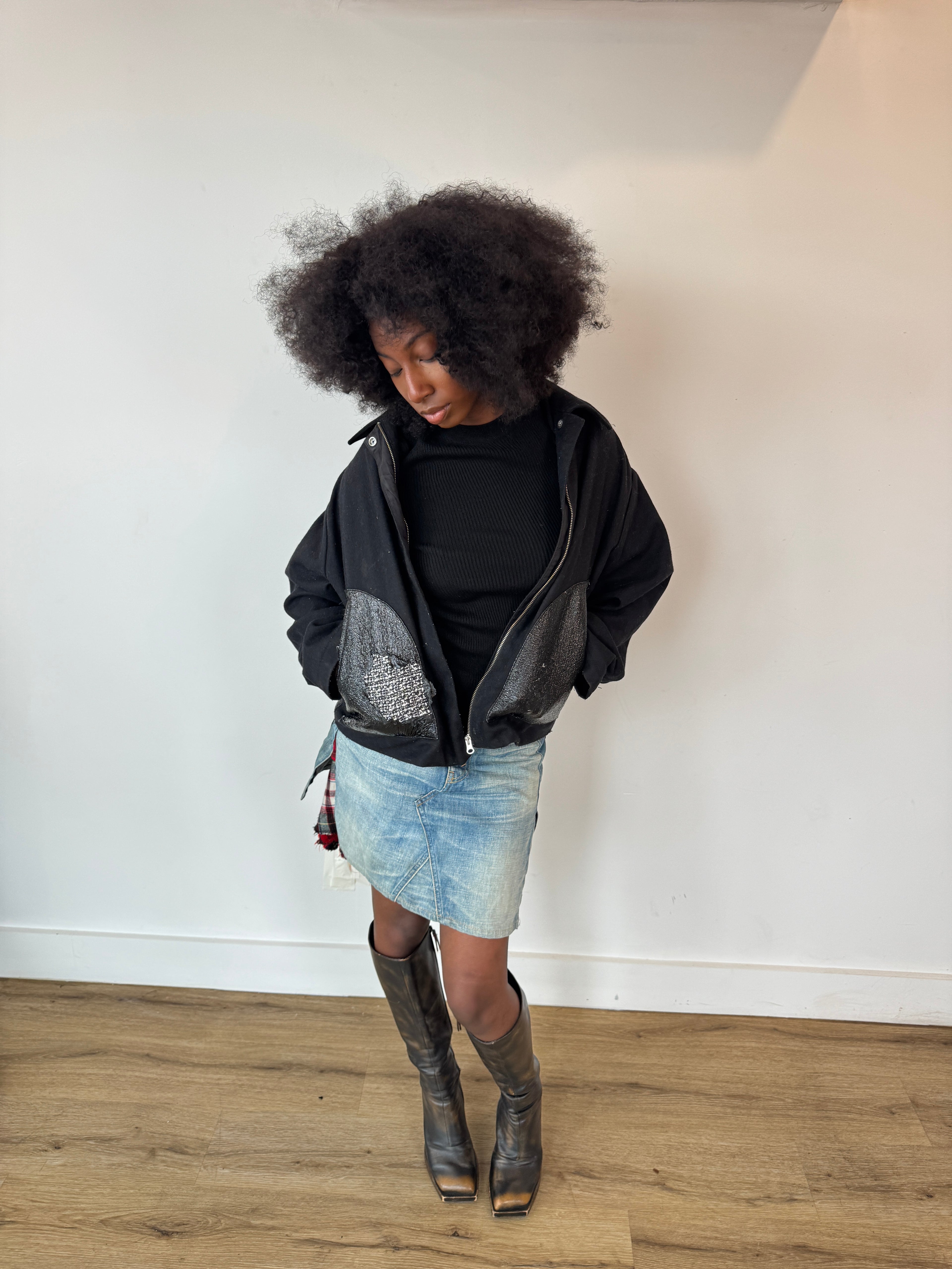 maison margiela mixed fabric leather jacket