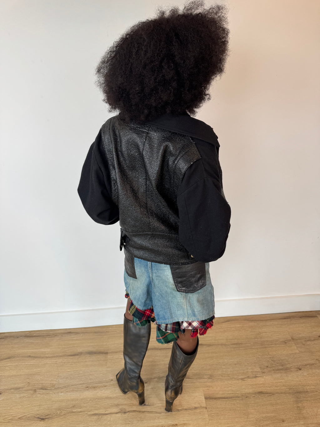 junya wantanabe cdg denim tartan skirt