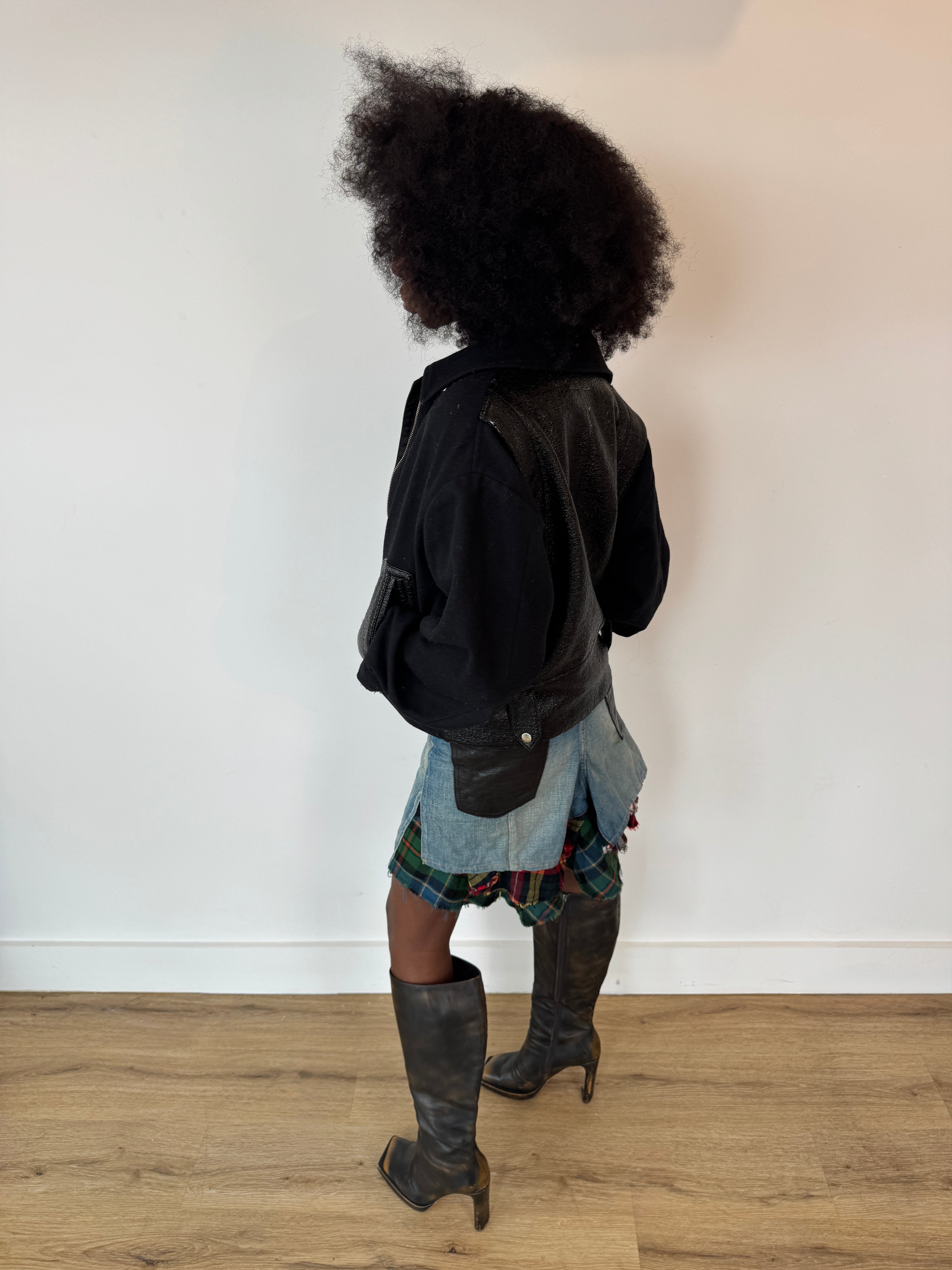 junya wantanabe cdg denim tartan skirt